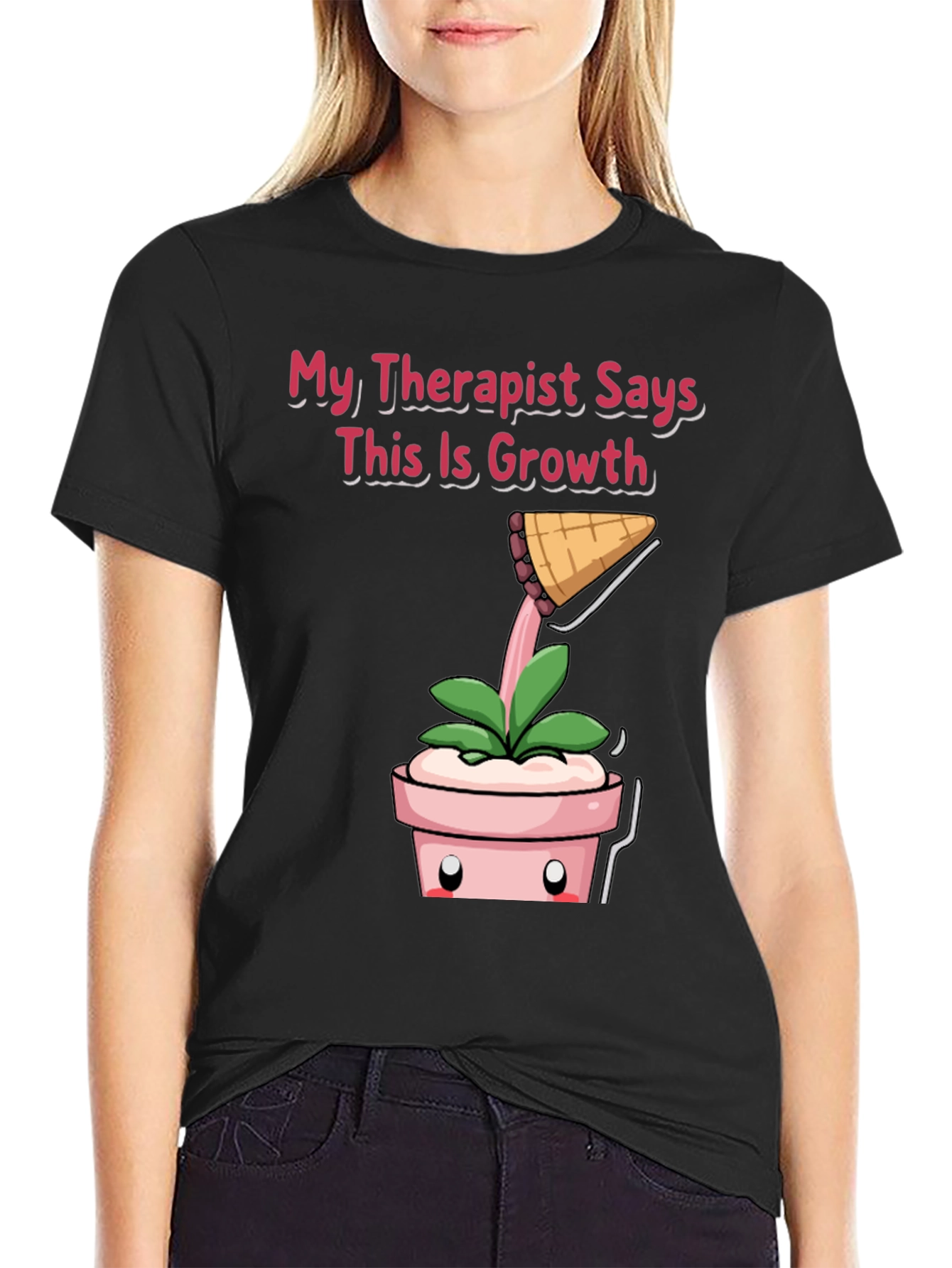Black Therapist Says Growth T-Shirt: Funny Plant Tee view 2