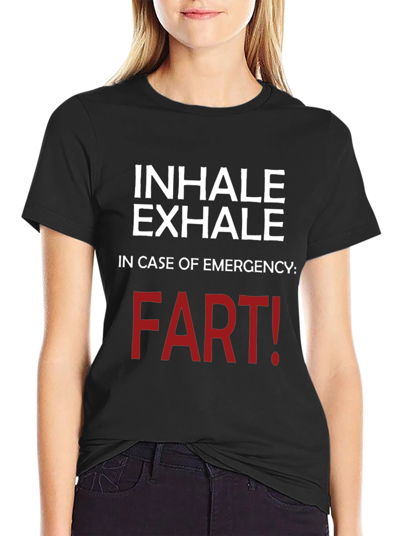 Black Inhale Exhale Funny T-Shirt - Emergency Fart! view 2