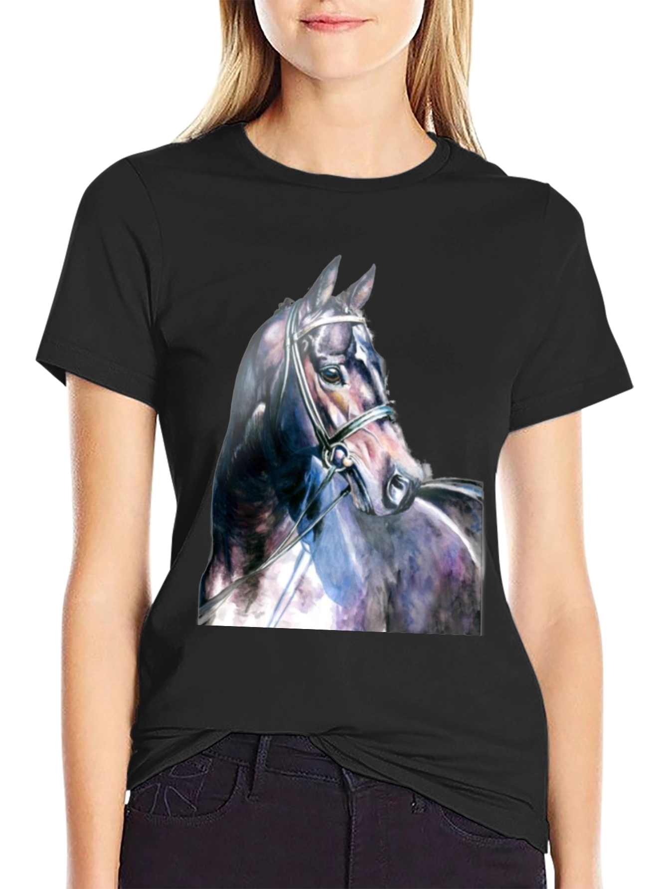 Black Horse Portrait Black T-Shirt view 2