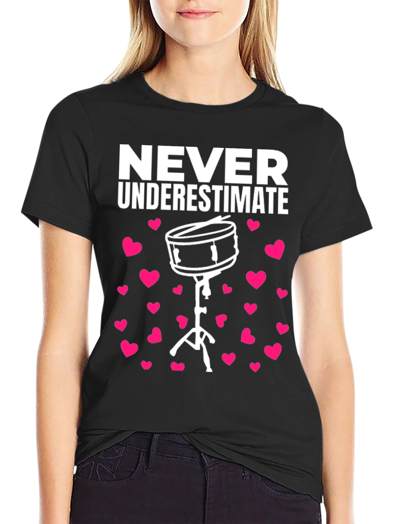 Black Never Underestimate a Drummer T-Shirt view 2