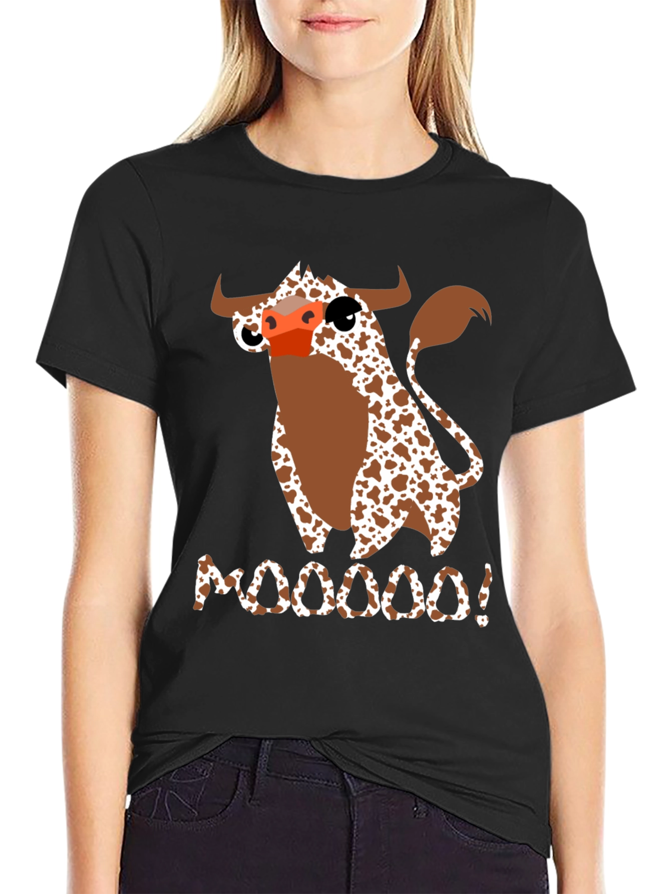 Black Moooooo! Cow Graphic Print T-Shirt view 2