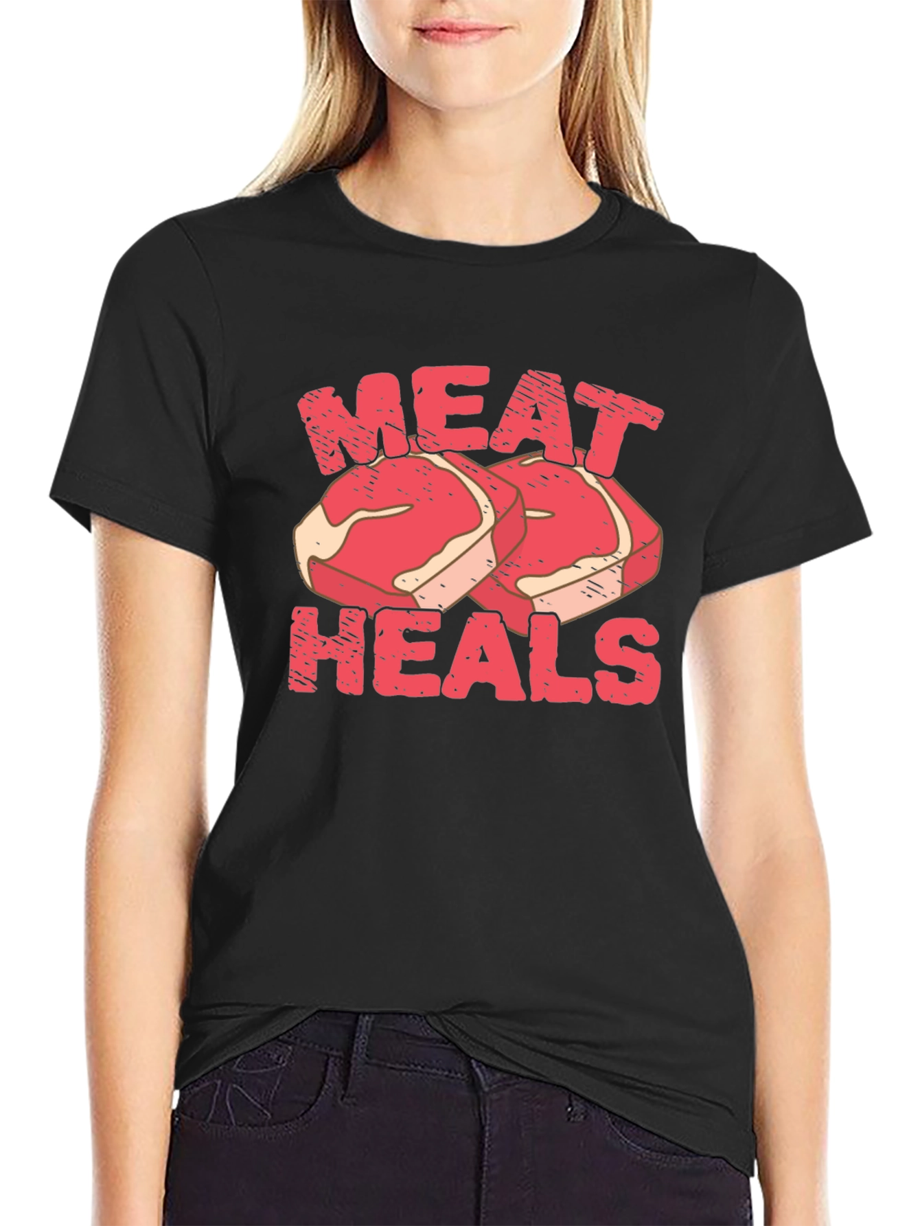 Black Meat Heals T-Shirt - Black, Funny Graphic Tee view 2