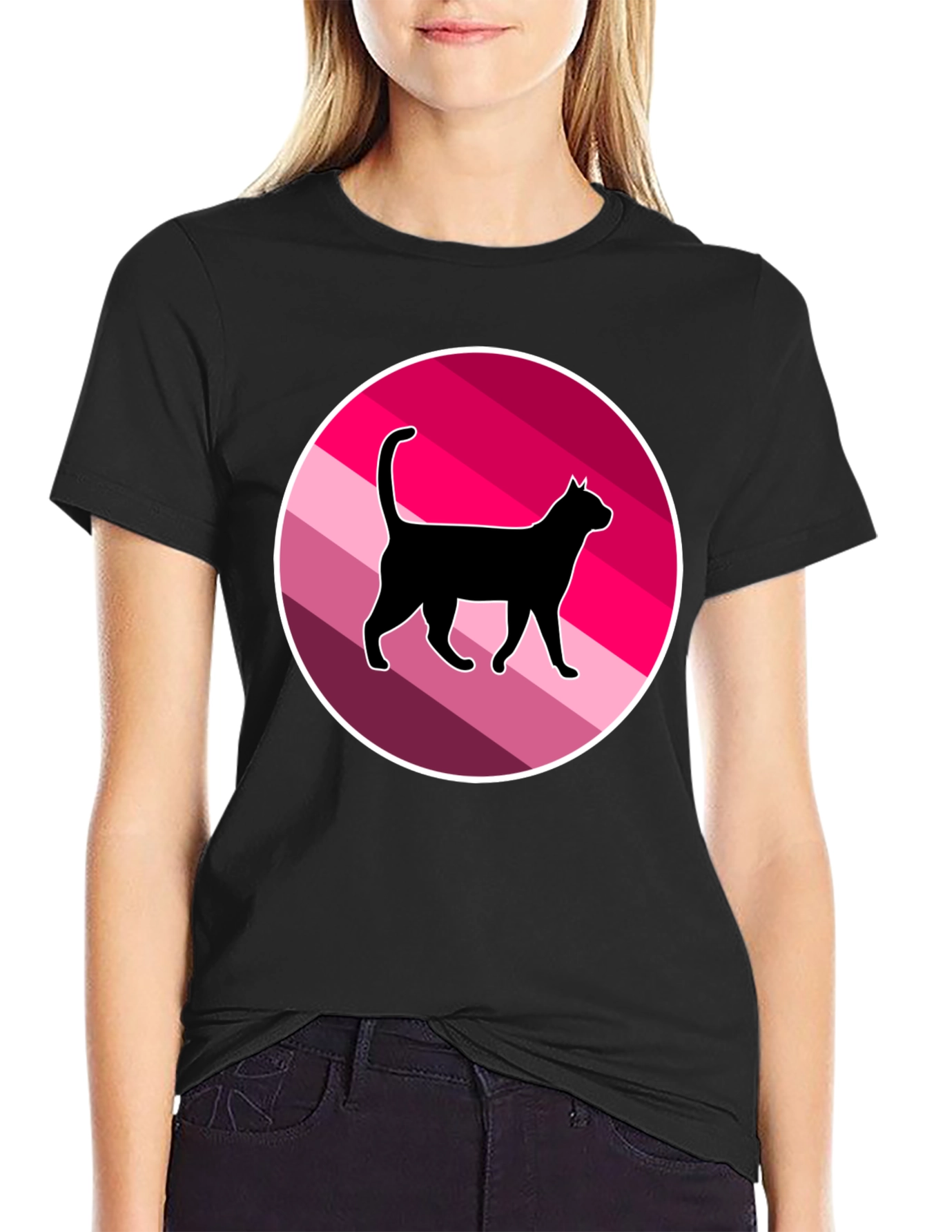 Black Cool Cat Graphic T-Shirt - Retro Style view 2