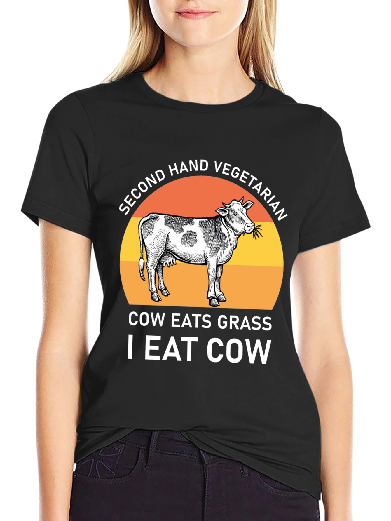 Black Second Hand Vegetarian Cow Graphic Tee view 2