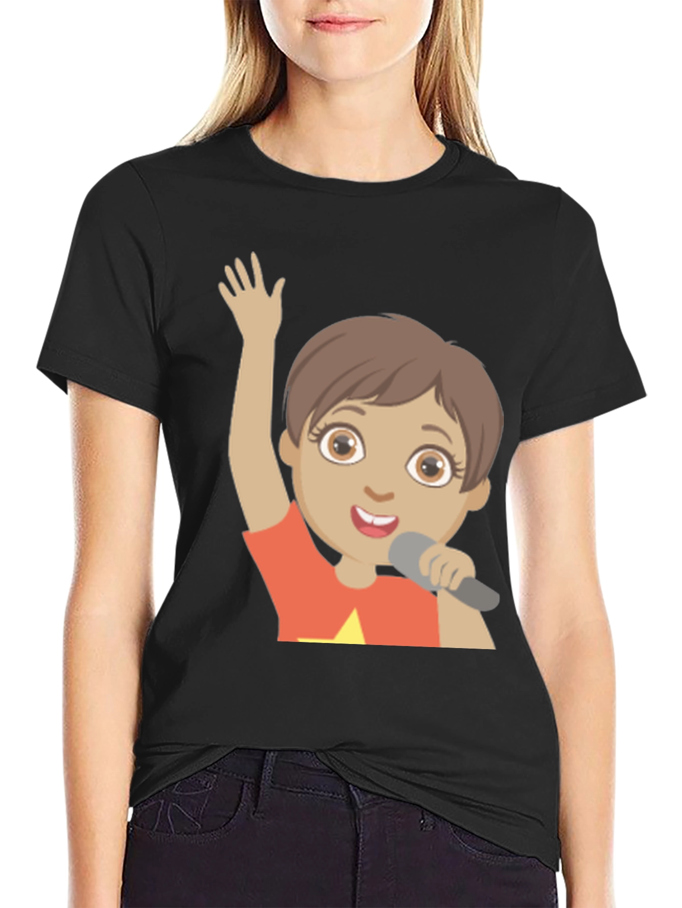 Black Cartoon Character Graphic Print Black T-Shirt view 2