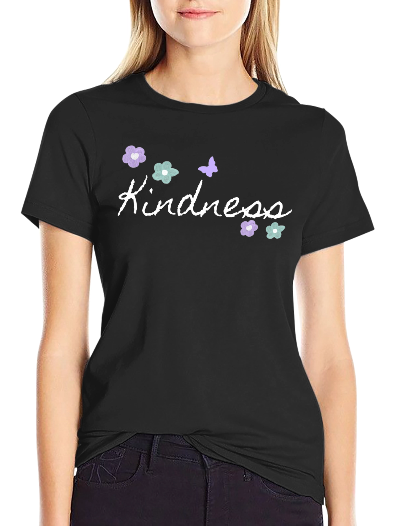 Black Kindness Graphic Tee - Cute Floral Butterfly Shirt view 2