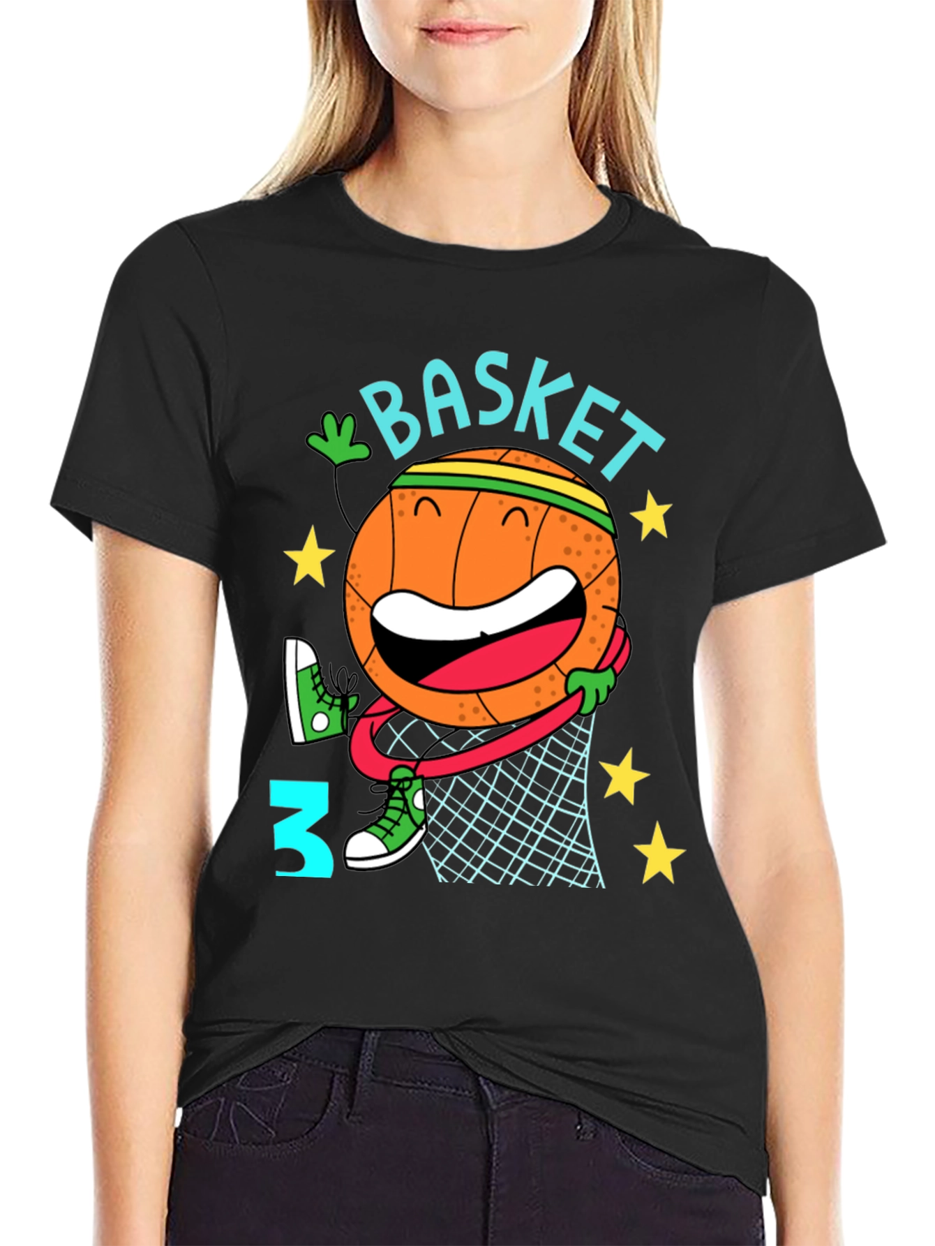 Black Basketball Cartoon Graphic T-Shirt view 2