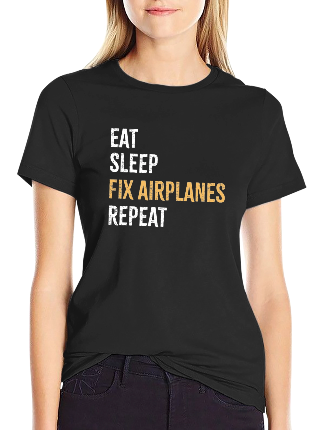 Black Eat Sleep Fix Airplanes Repeat T-Shirt view 2