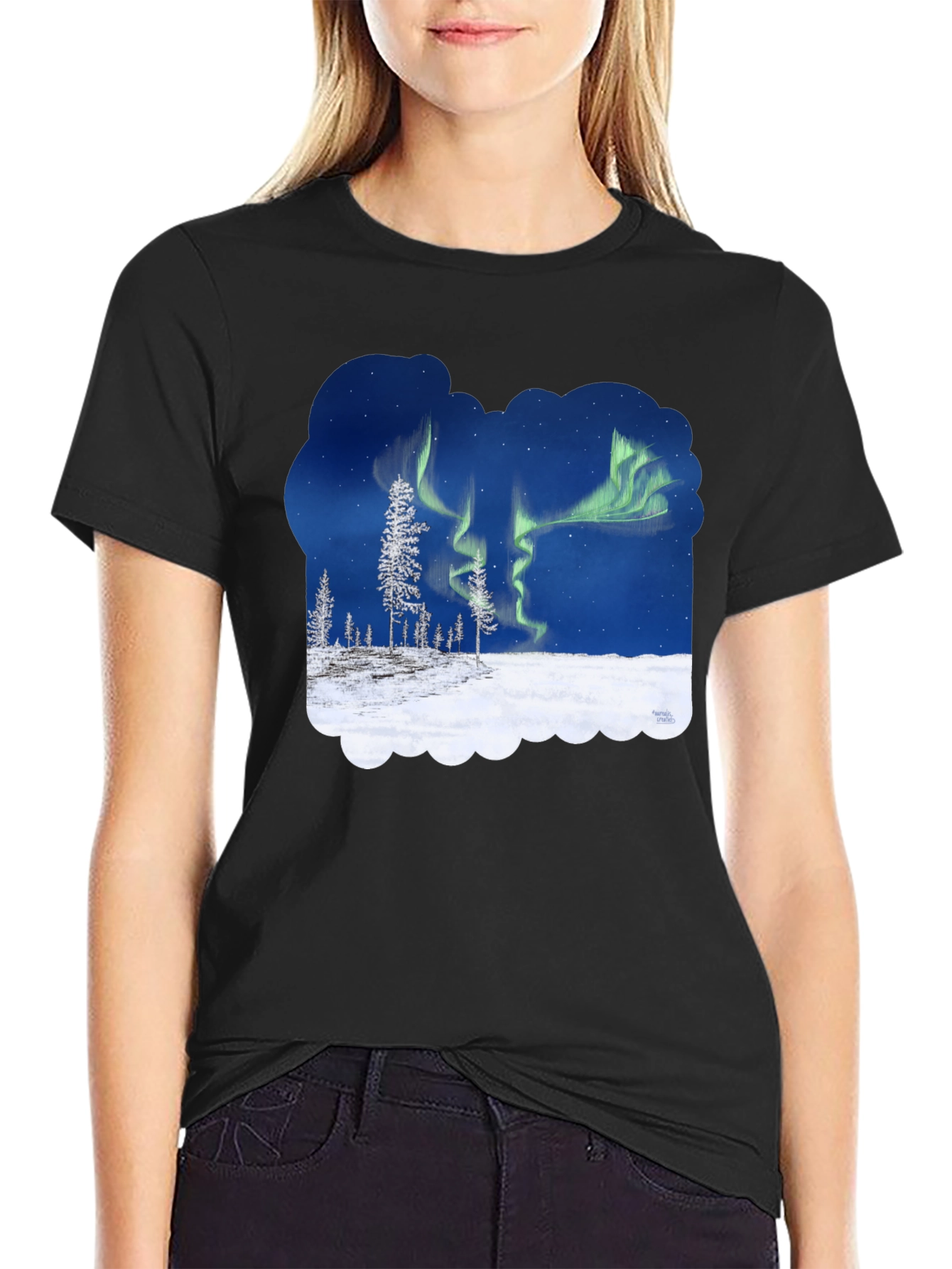 Black Aurora Borealis Graphic T-Shirt - Northern Lights Tee view 2