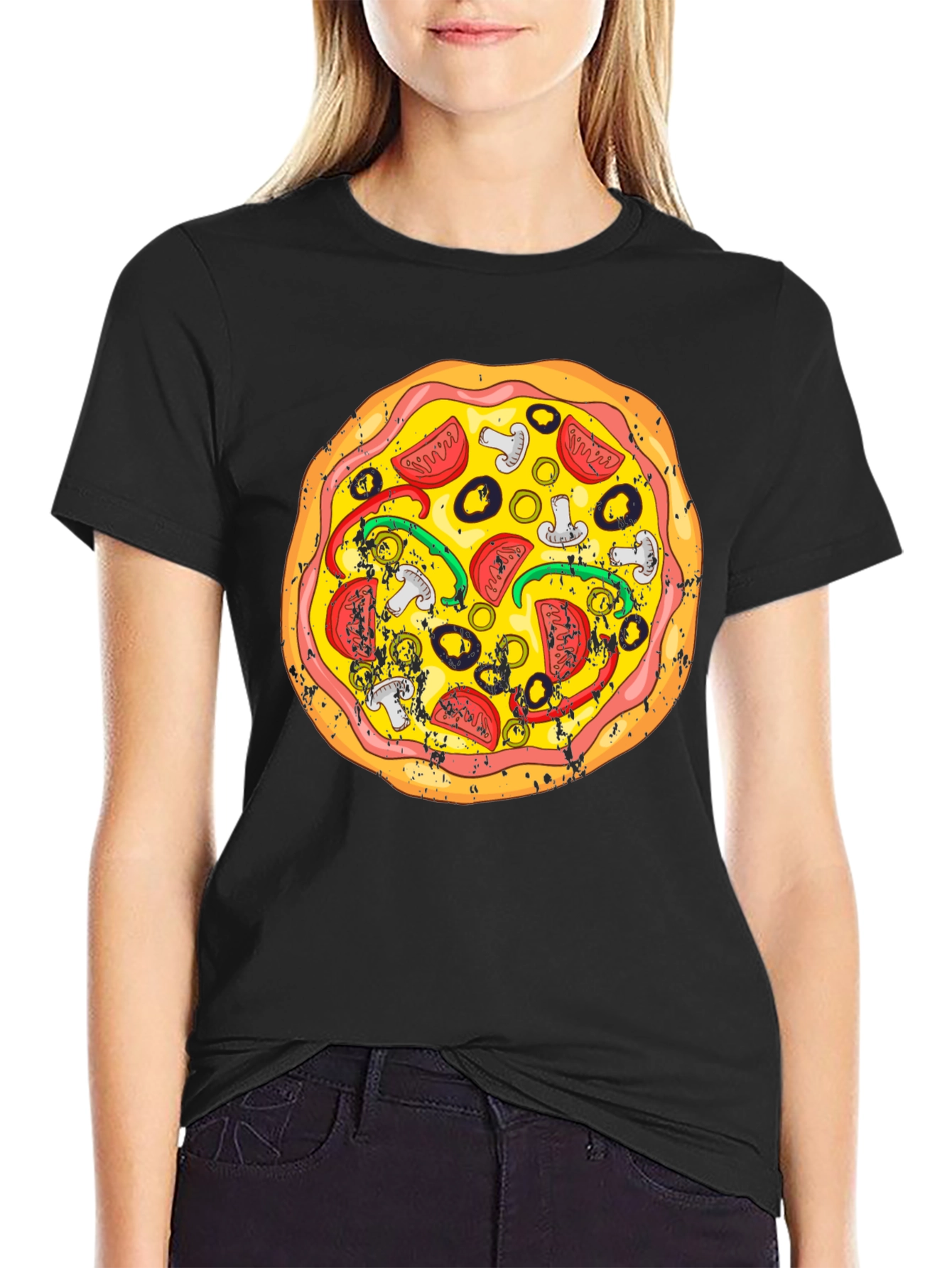 Black Pizza Graphic Tee - Fun Food T-Shirt view 2