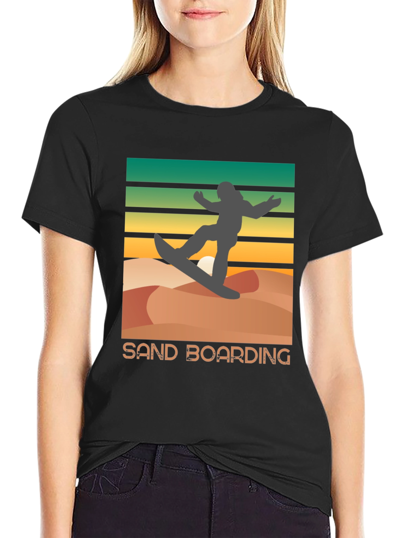 Black Sand Boarding Retro T-Shirt, Desert Fun Tee view 2