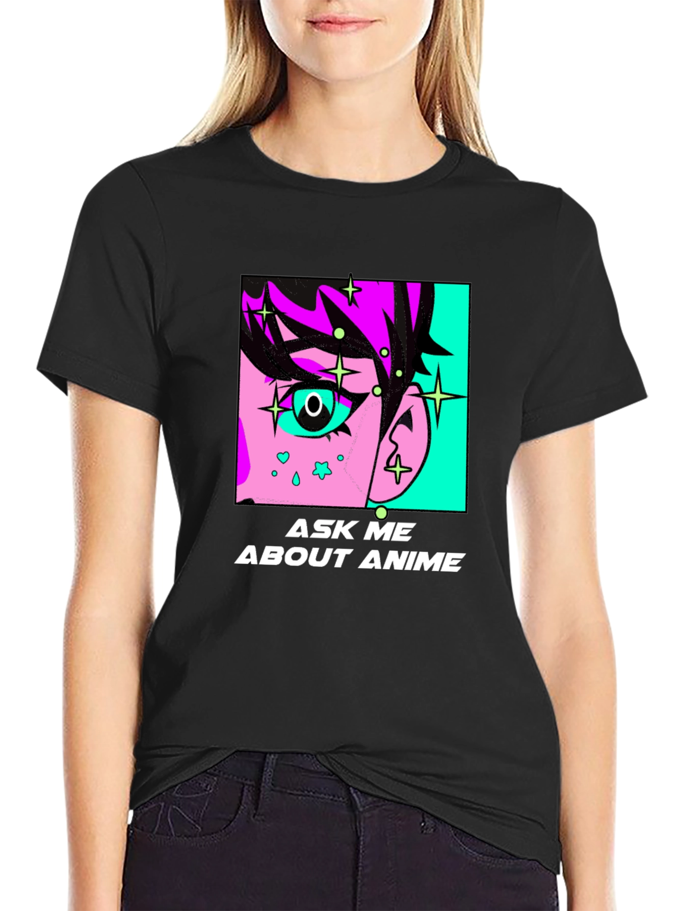Black Ask Me About Anime Graphic Tee - Black Cotton T-Shirt view 2