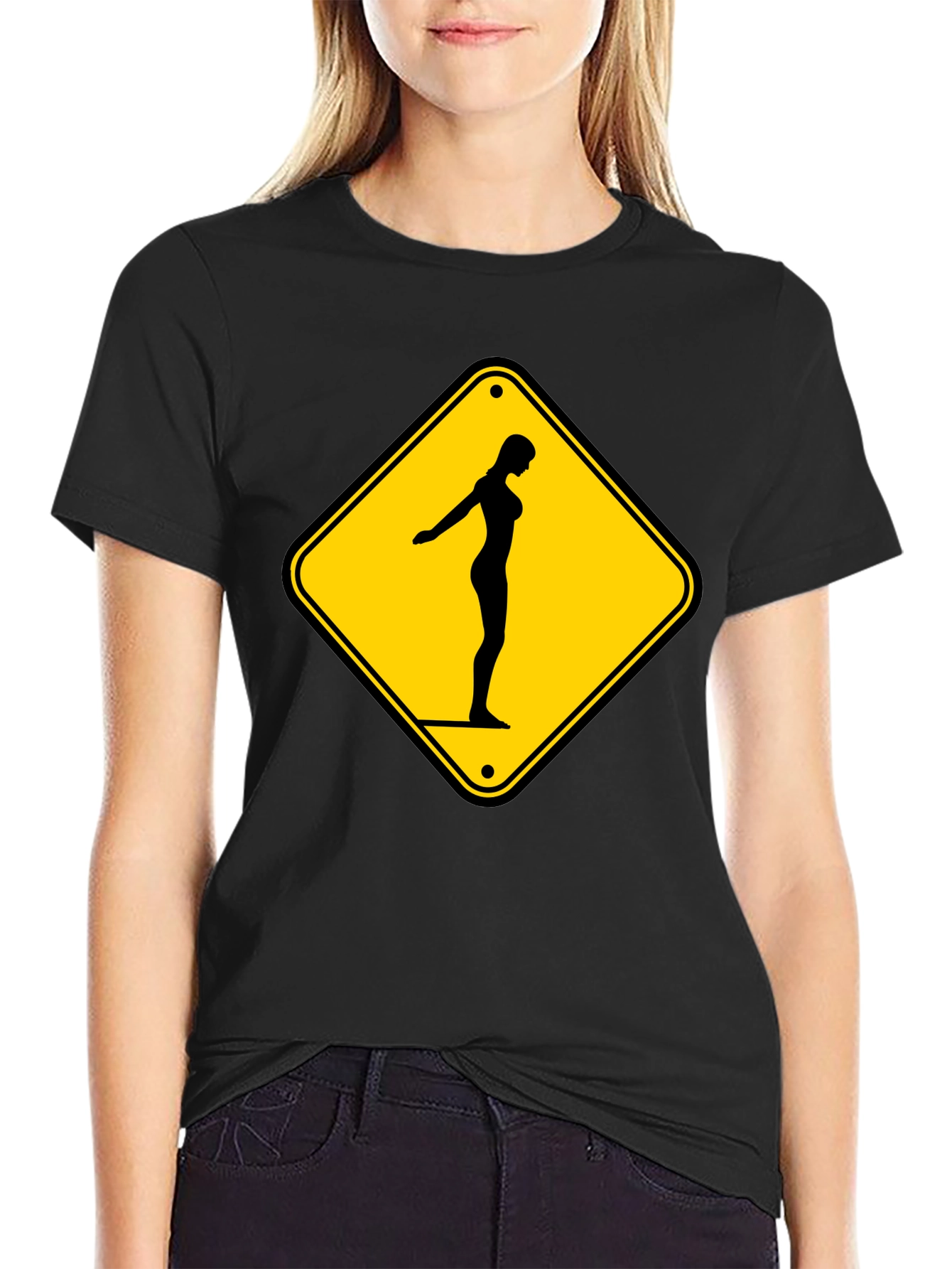 Black Caution Diver Ahead Black T-Shirt view 2