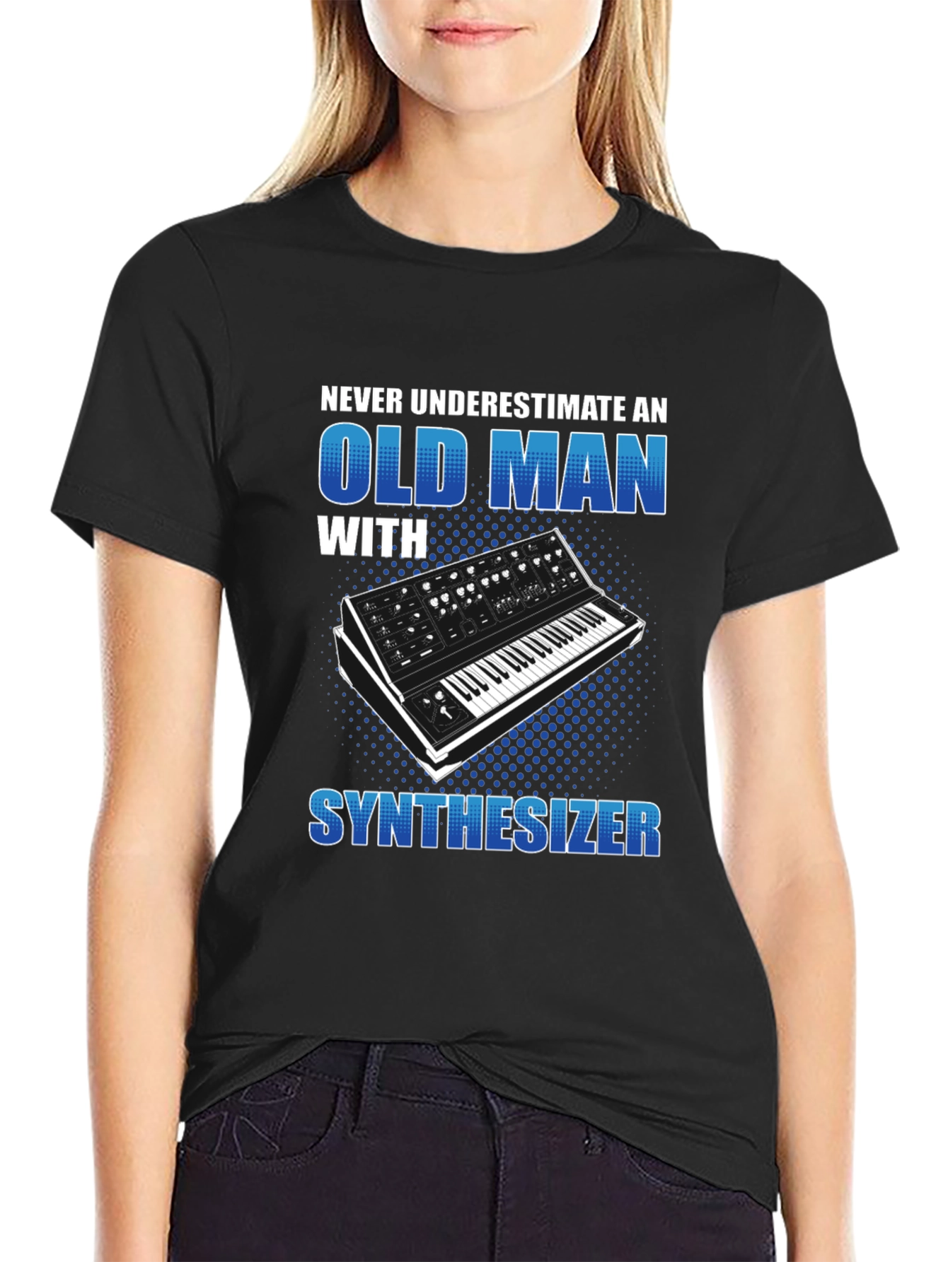 Black Old Man Synthesizer T-Shirt - Music Lover Gift view 2