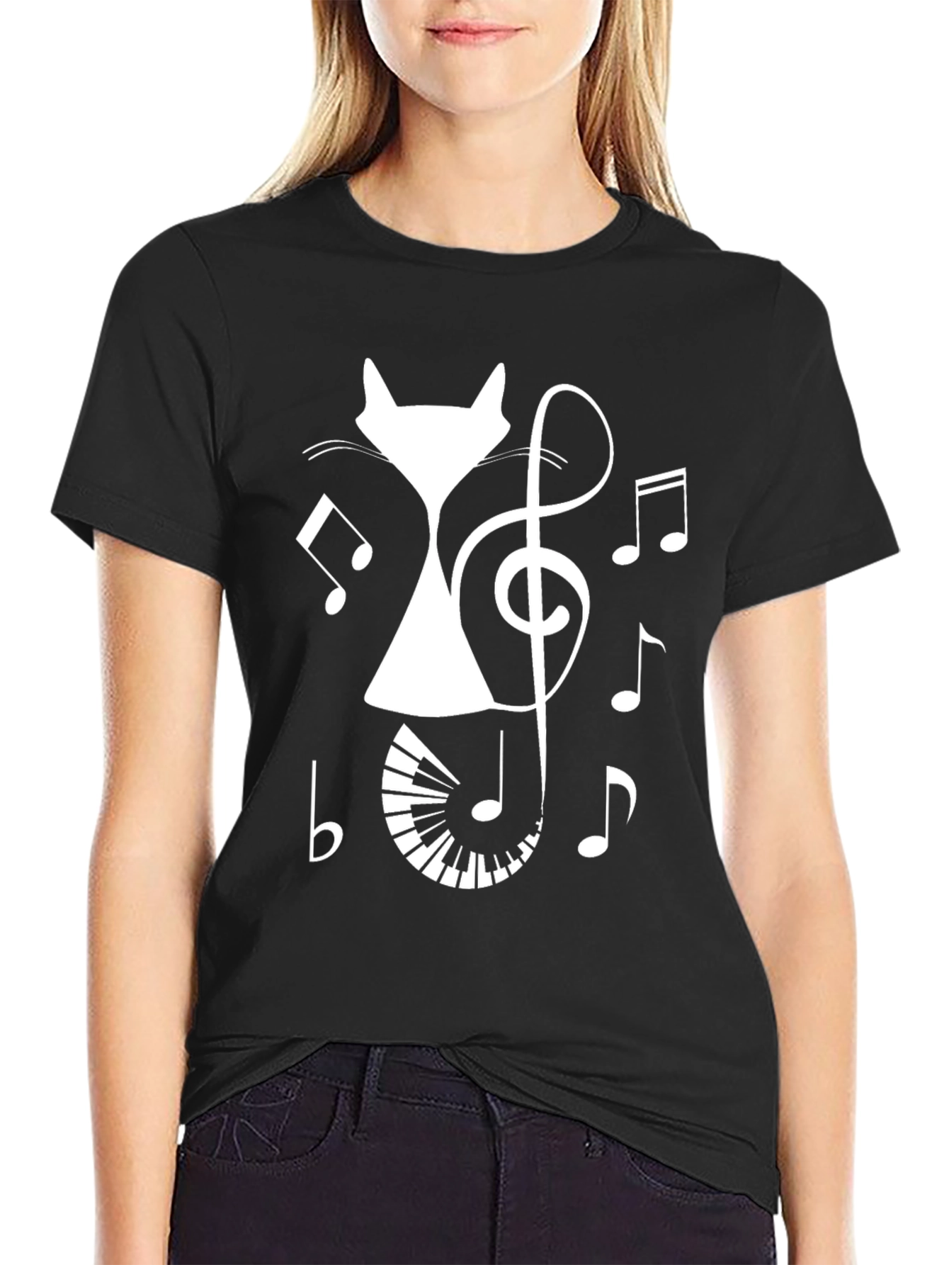 Black Cat Music T-Shirt - Novelty Design view 2