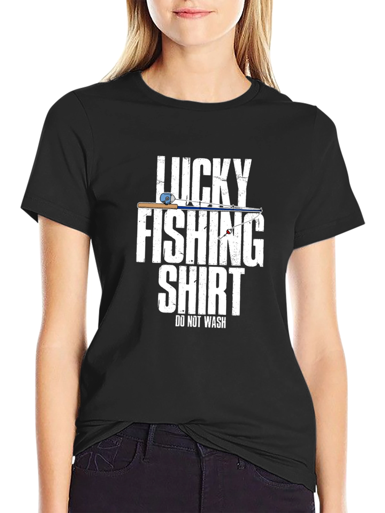 Black Lucky Fishing Shirt - Funny Fisherman T-Shirt view 2