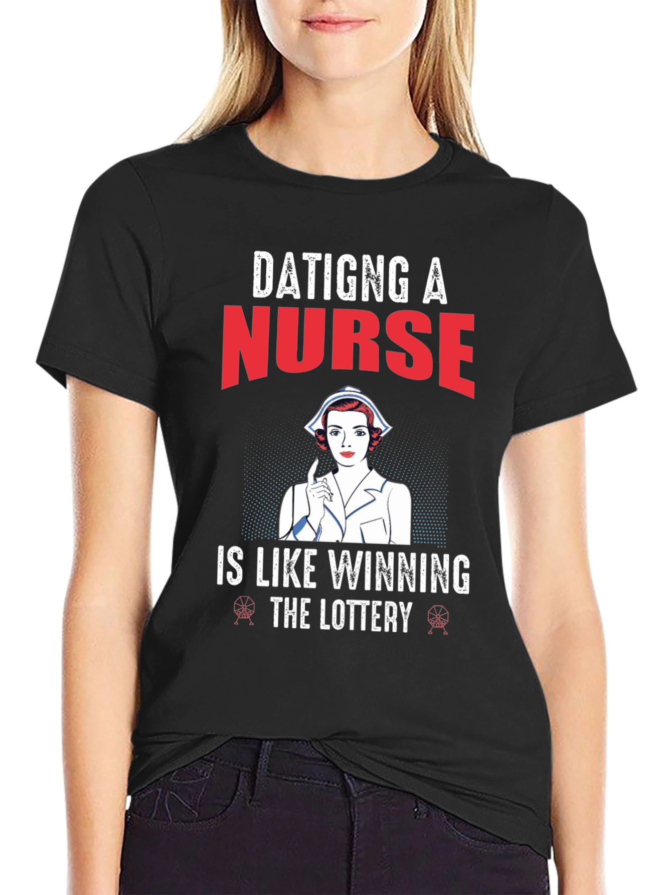 Black Dating a Nurse T-Shirt view 2