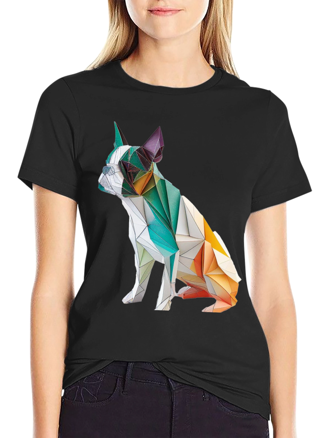 Black Geometric Dog Graphic Tee - Modern Art Shirt view 2