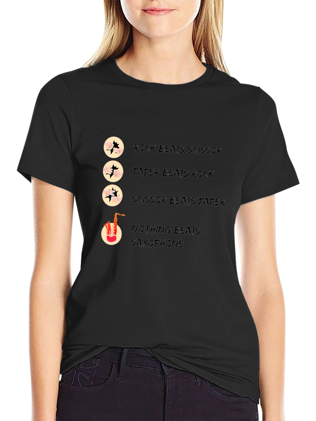 Black Rock Paper Scissors Saxophone Graphic T-Shirt view 2