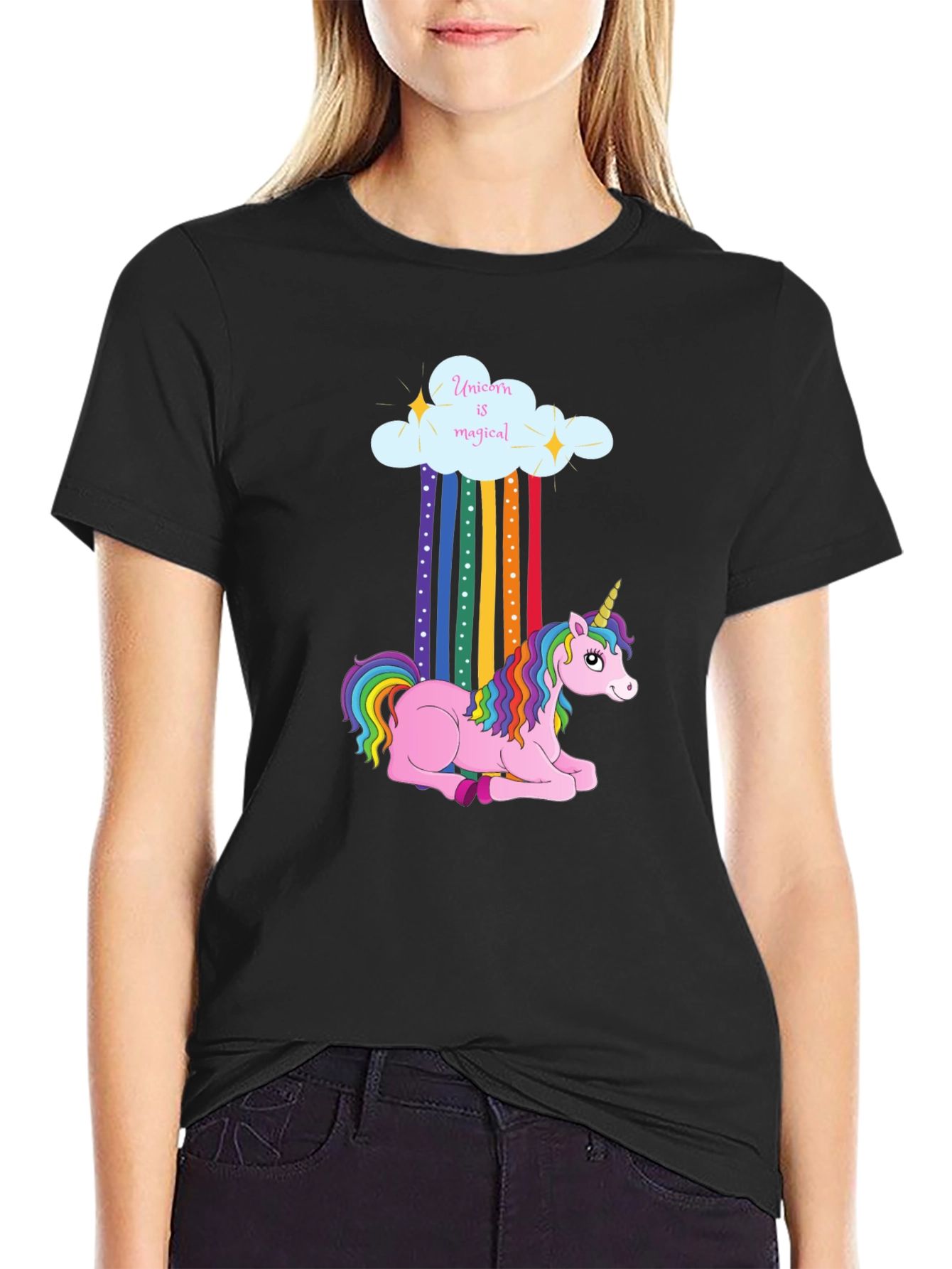Black Magical Unicorn Cloud T-Shirt view 2