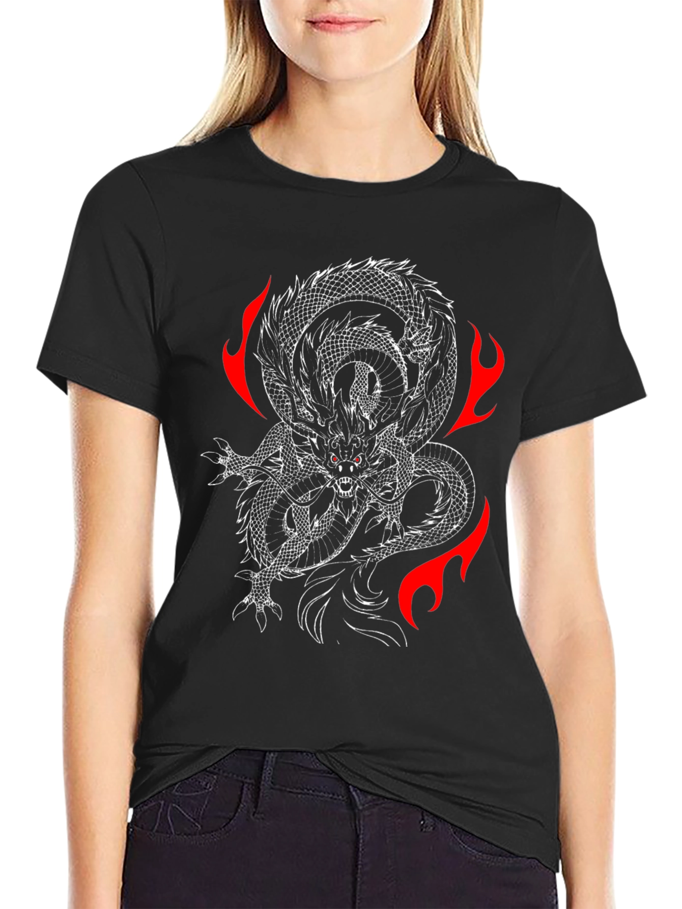 Black Dragon Fire Graphic T-Shirt - Black view 2