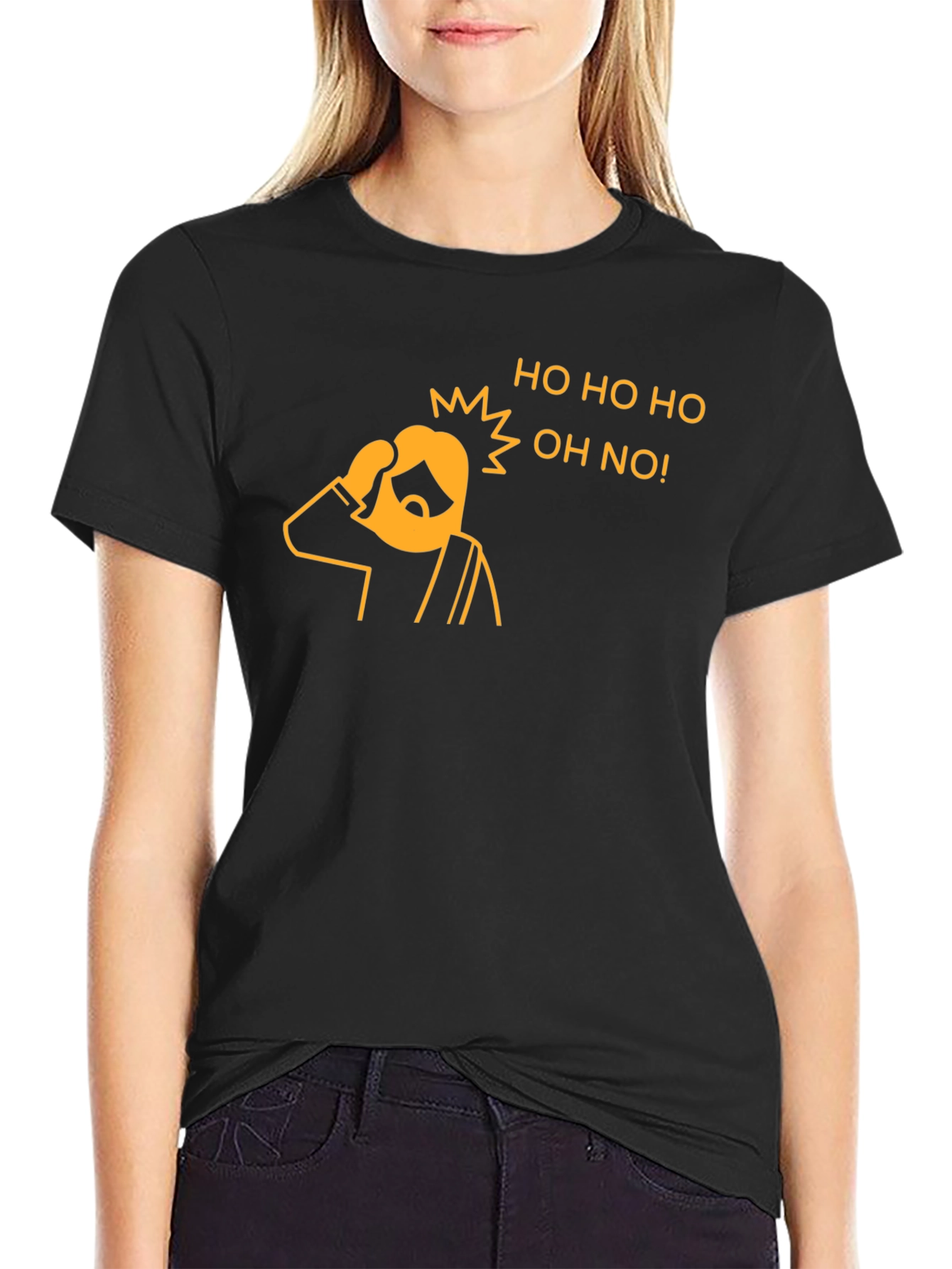 Black Funny Christmas 'Ho Ho Ho Oh No' Graphic T-Shirt view 2