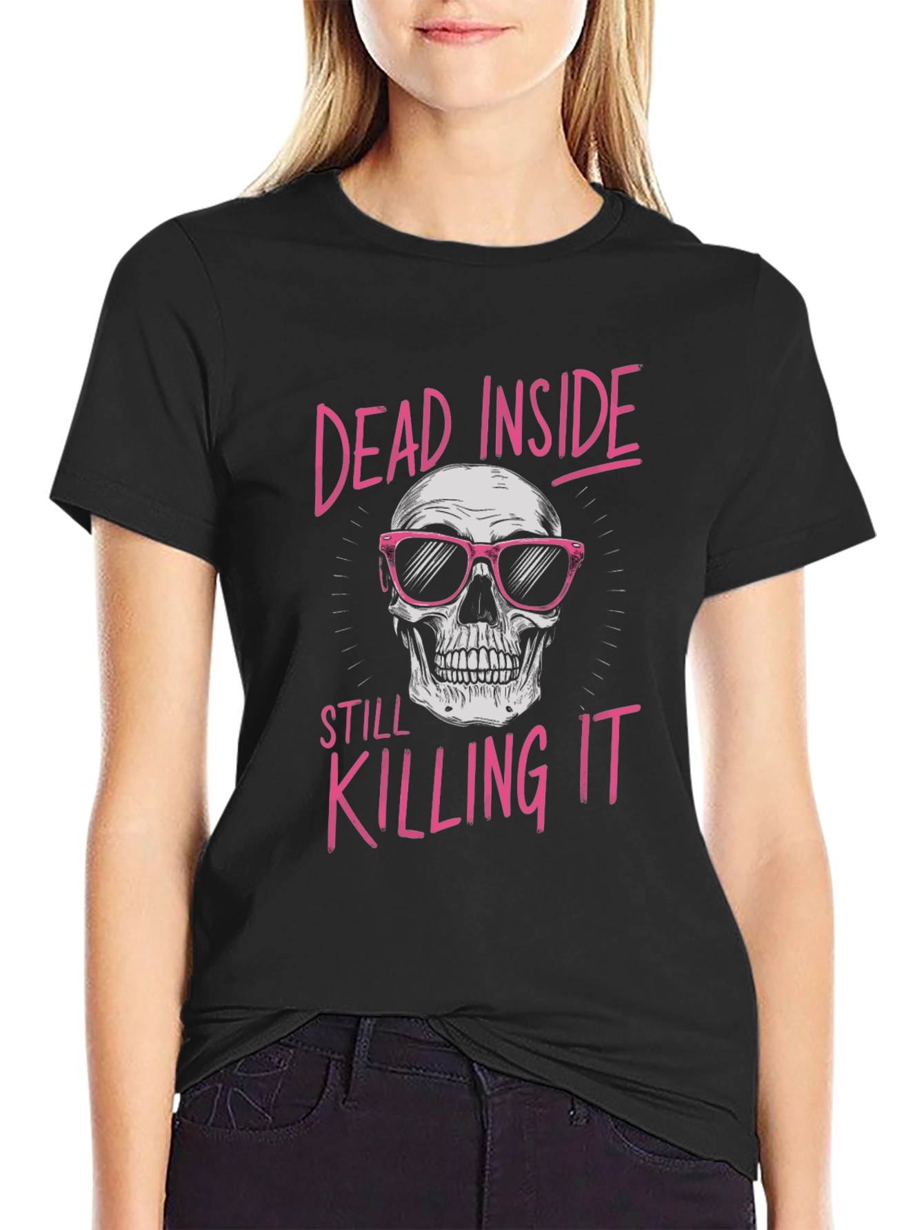 Black Dead Inside T-Shirt - Skull with Sunglasses Graphic Tee view 2