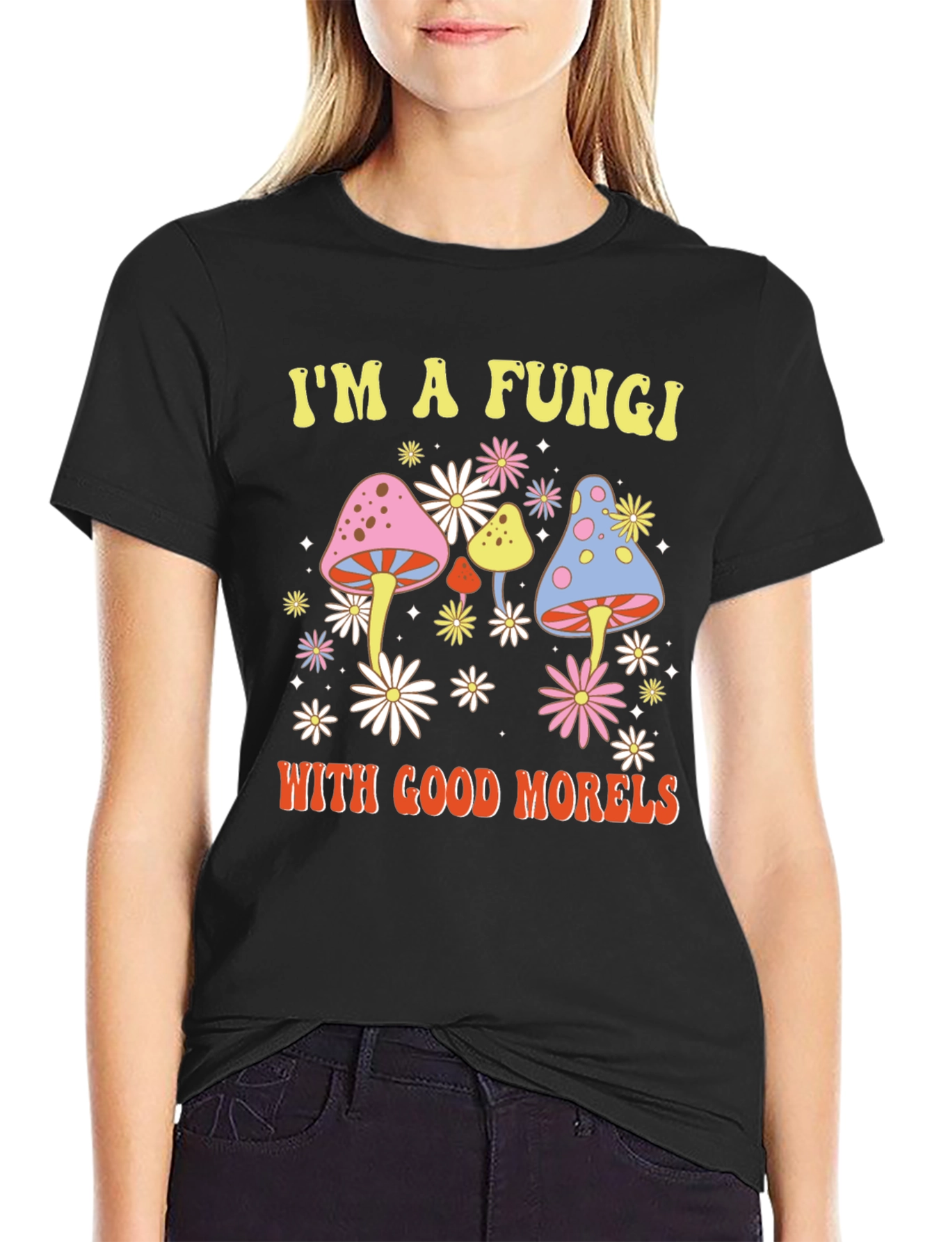 Black Fun Guy Shirt - Mushroom Graphic Tee view 2