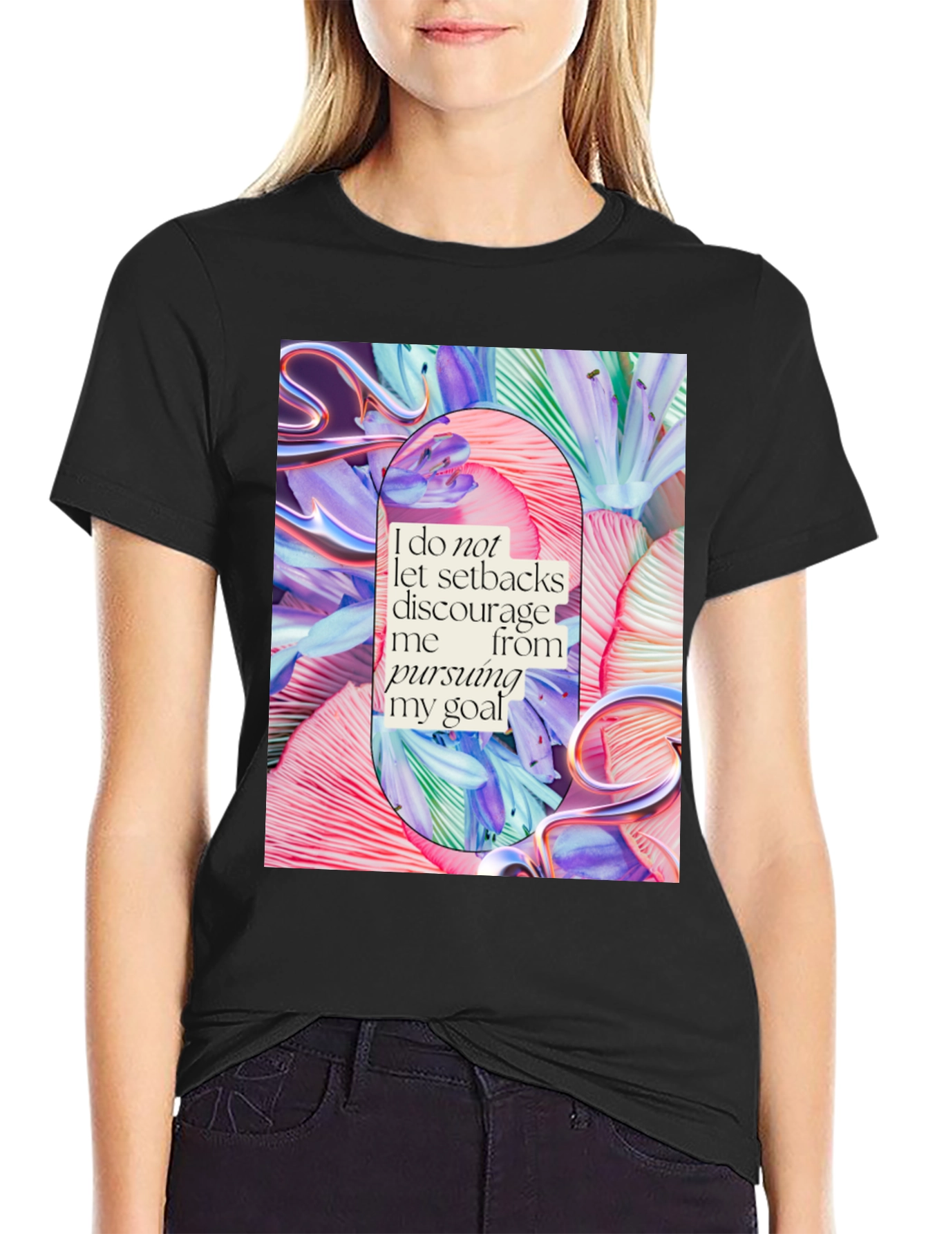 Black Motivational Graphic Tee: Pursue Your Goals view 2