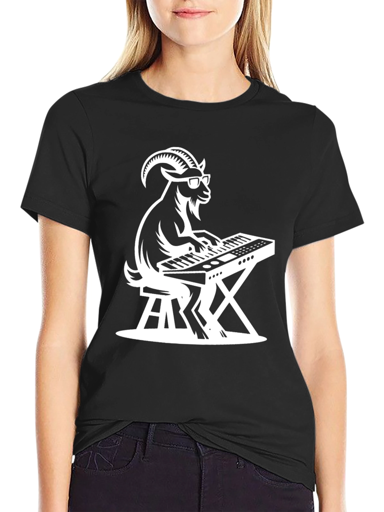 Black Goat Keyboardist Graphic Tee - Black Cotton Shirt view 2