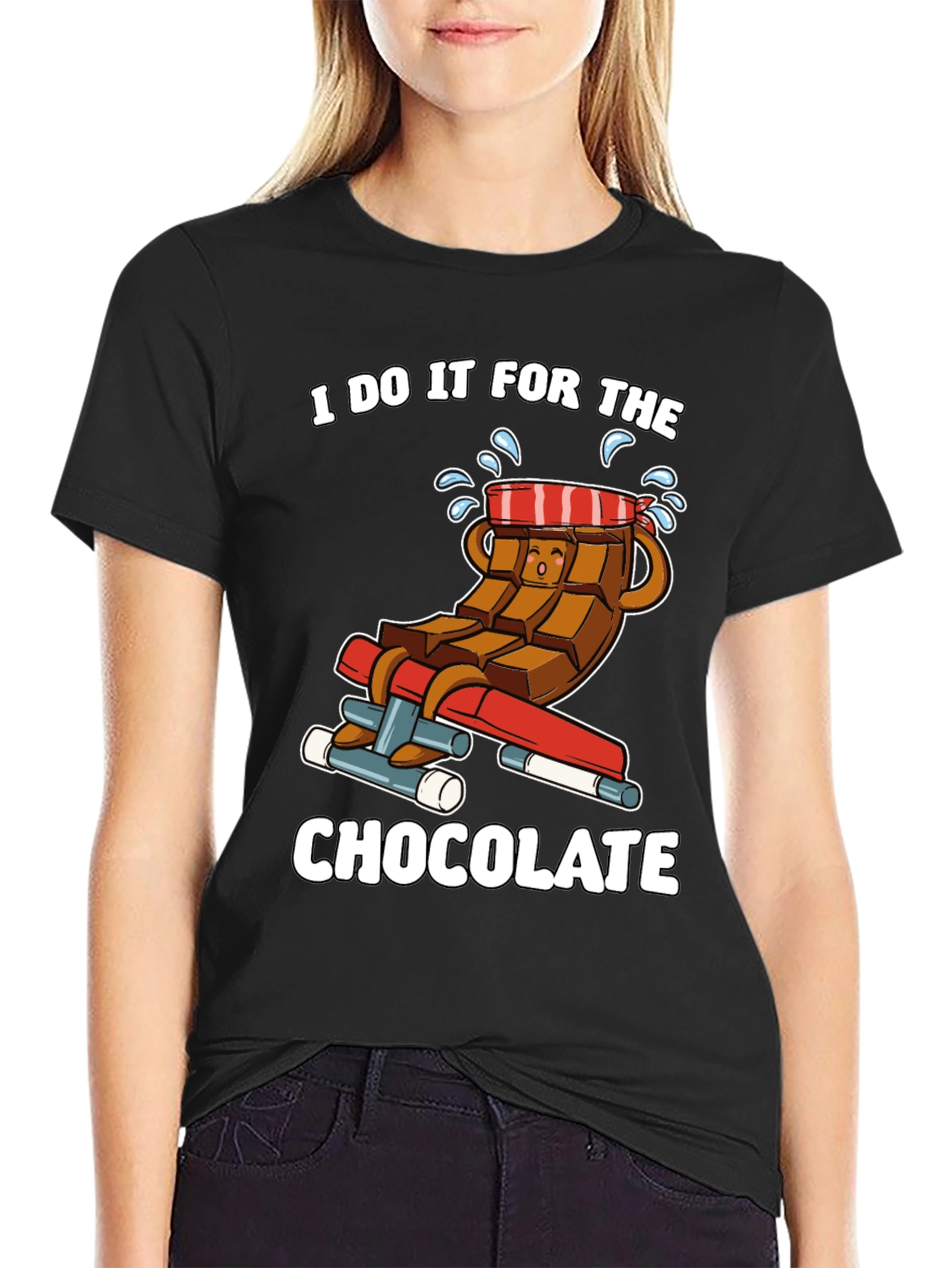 Black Chocolate Gym Workout T-Shirt - "I Do It For The Chocolate" view 2