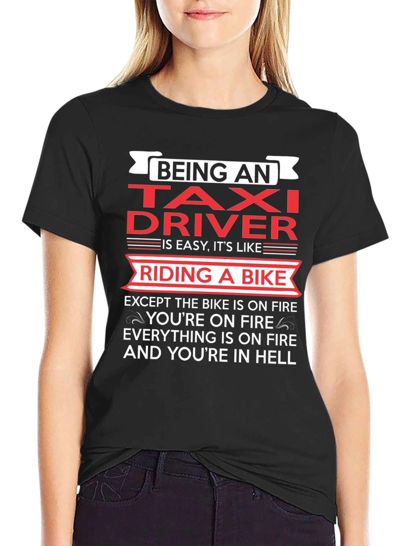 Black Taxi Driver Funny T-Shirt - Riding A Bike in Hell view 2