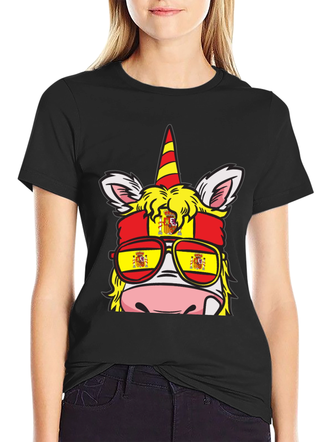 Black Spain Flag Unicorn T-Shirt view 2