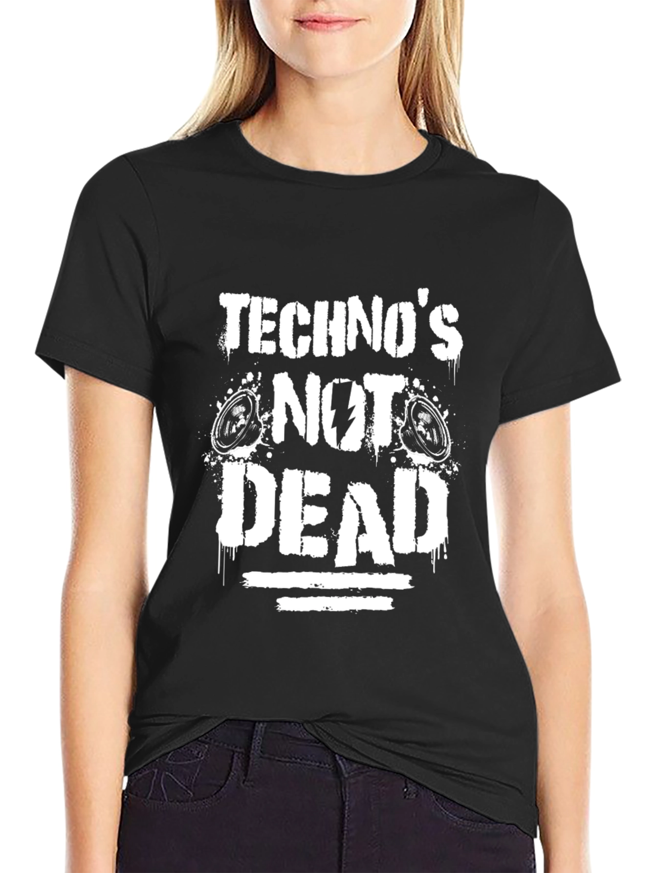Black Techno's Not Dead Graphic Tee - Black view 2