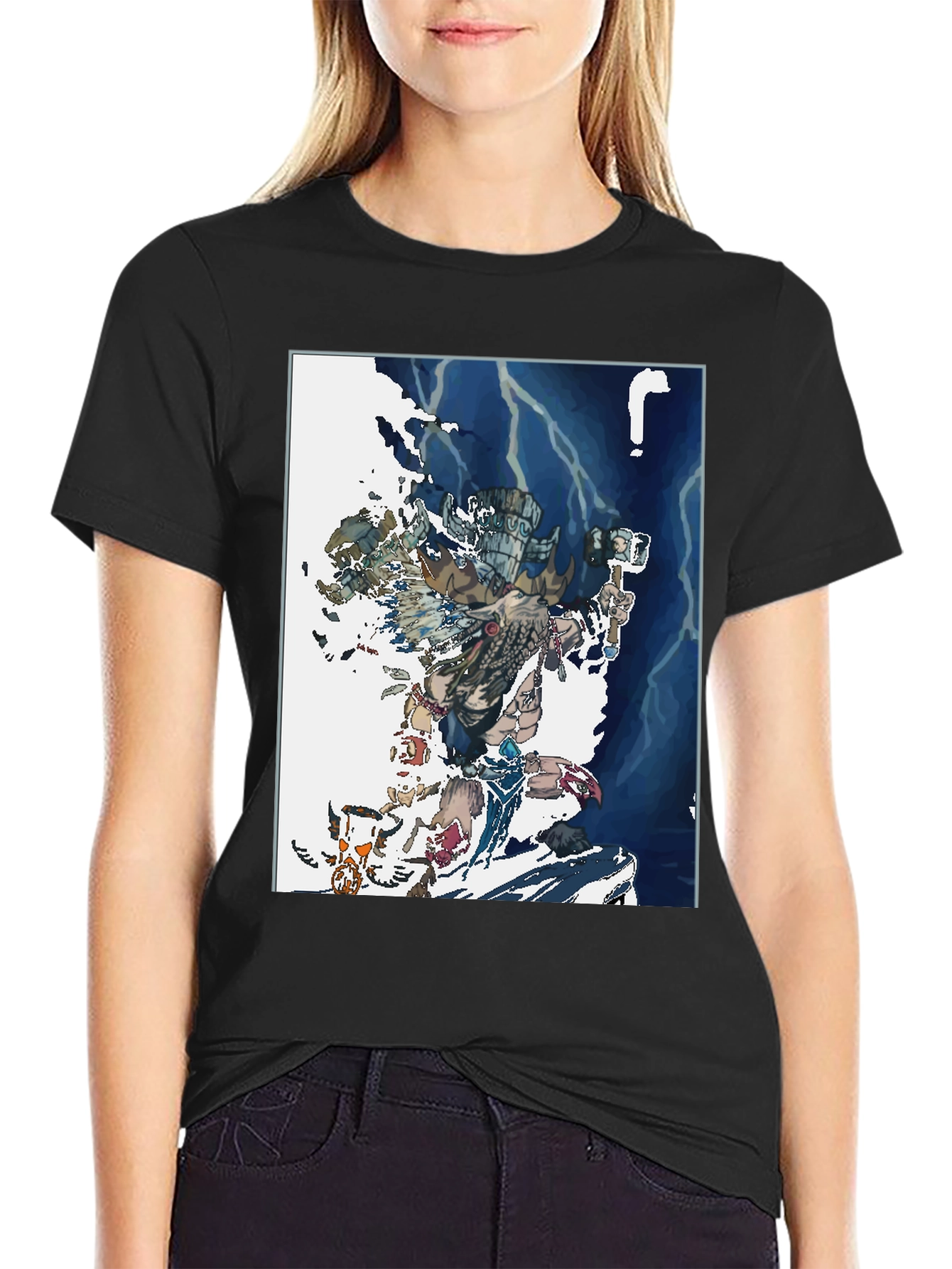 Black Aztec Warrior Graphic T-Shirt - Black Cotton Tee view 2