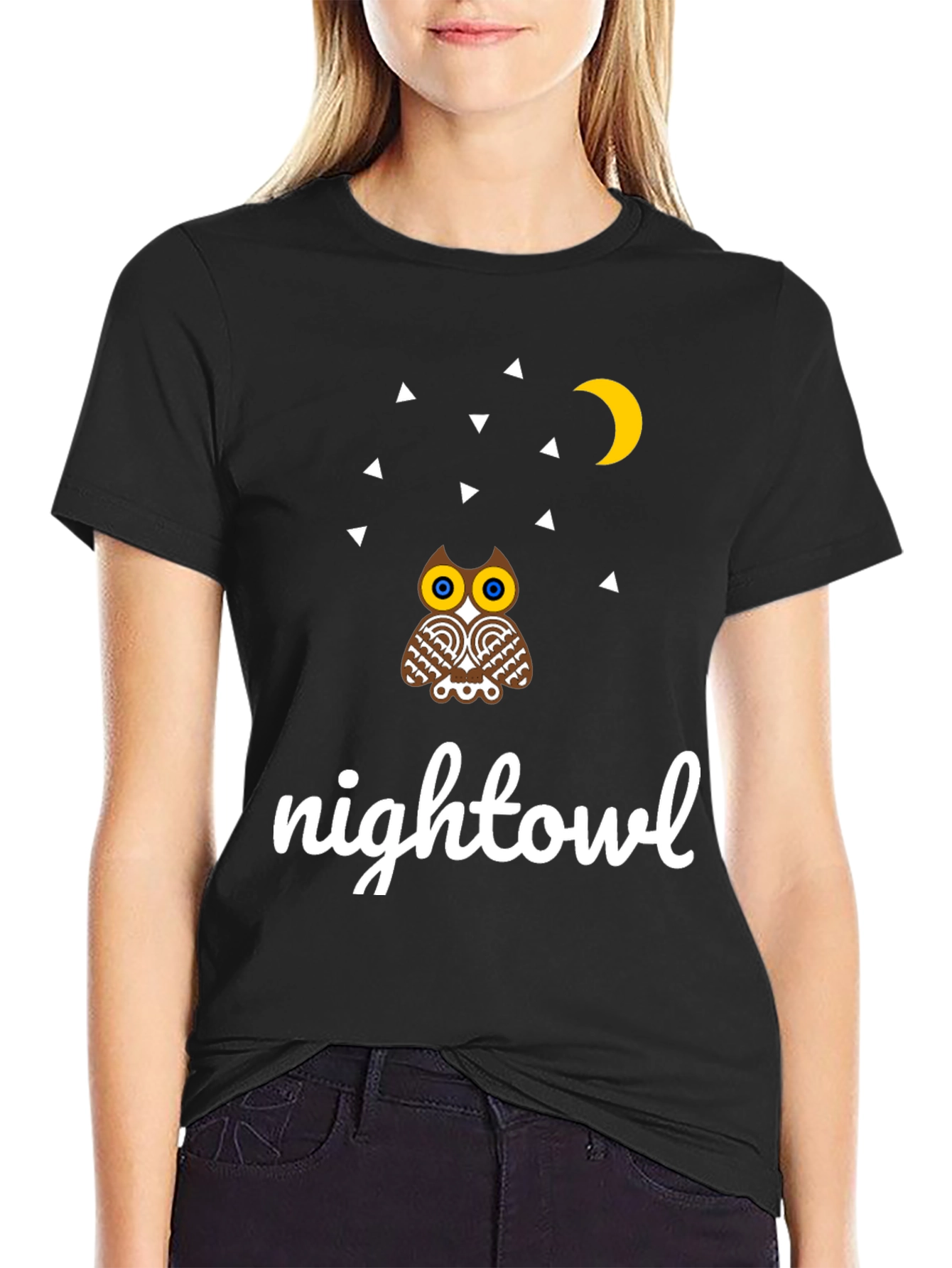 Black Night Owl Graphic Tee - Unique Design view 2