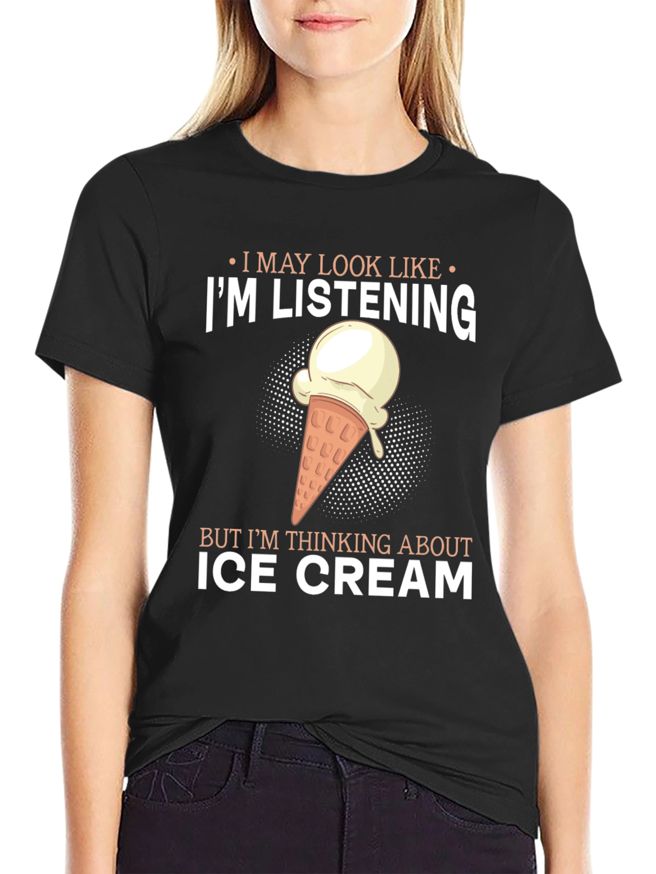 Black I'm Listening Ice Cream T-Shirt view 2