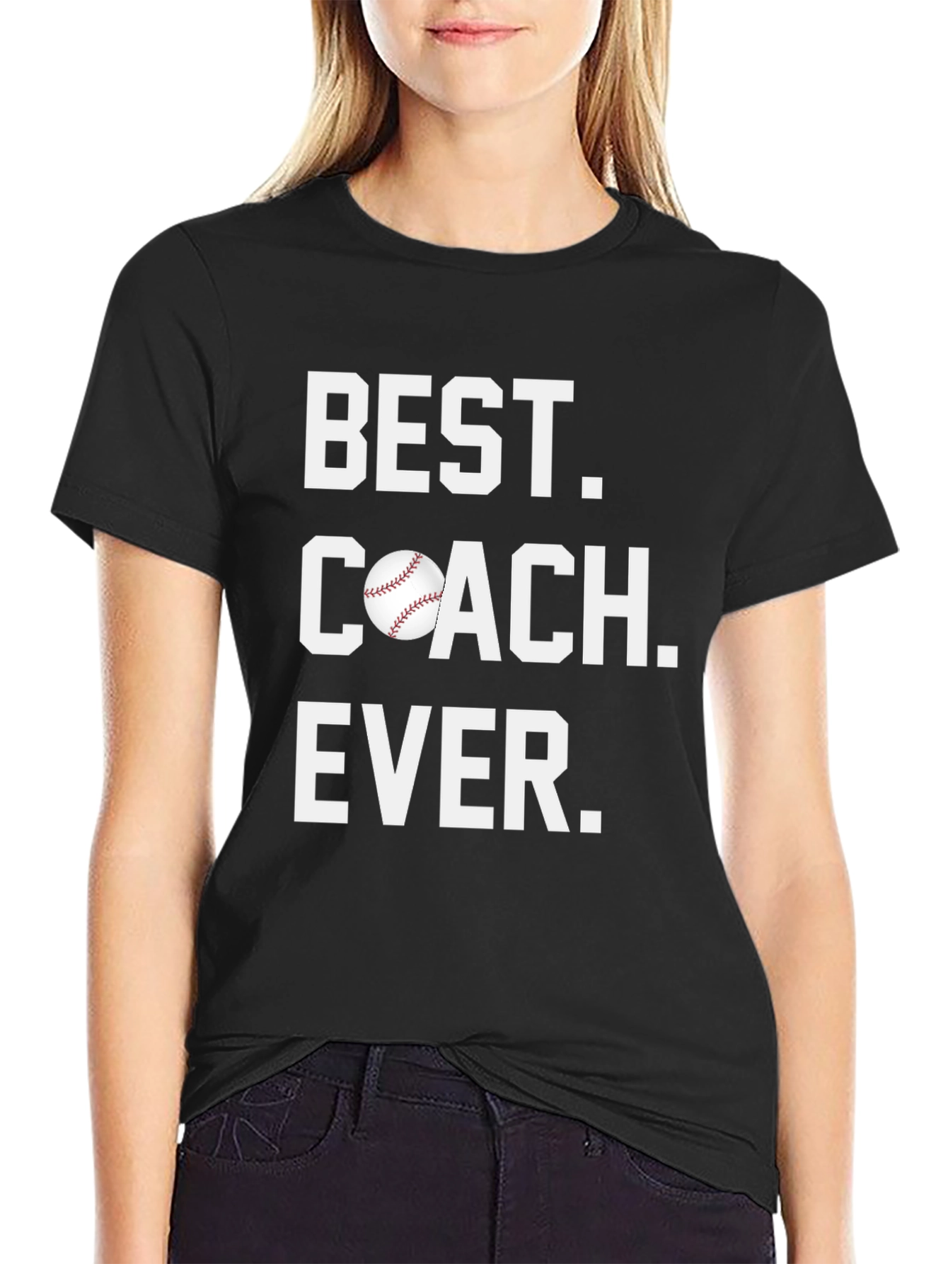 Black Best Coach Ever Baseball T-Shirt view 2