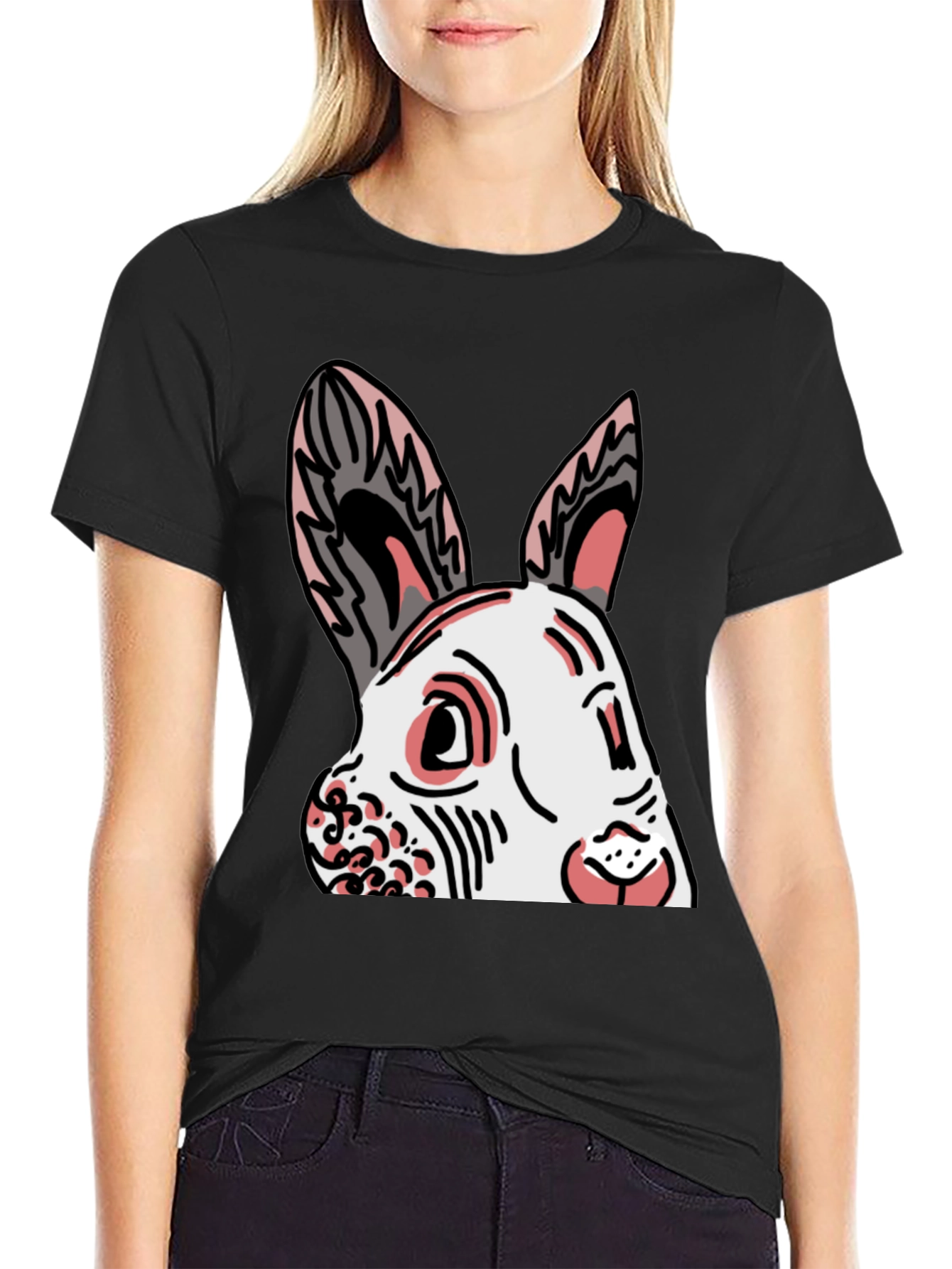 Black Bunny Graphic Tee - Black Cotton Blend Shirt view 2