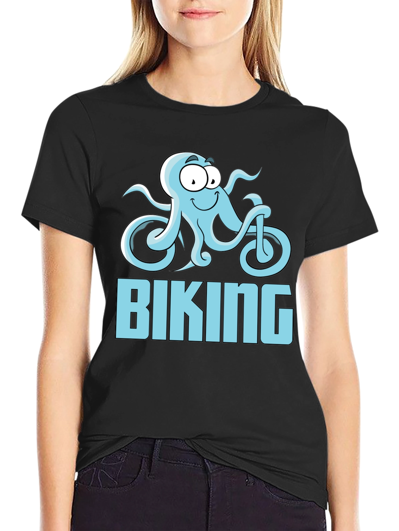Black Octopus Biking Graphic Tee - Black Cotton T-Shirt view 2