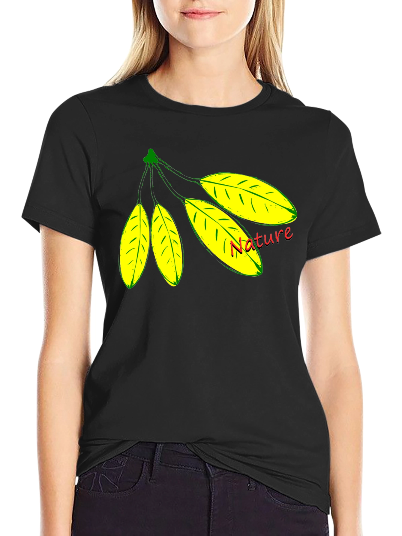 Black Nature Leaf Design Black T-Shirt view 2