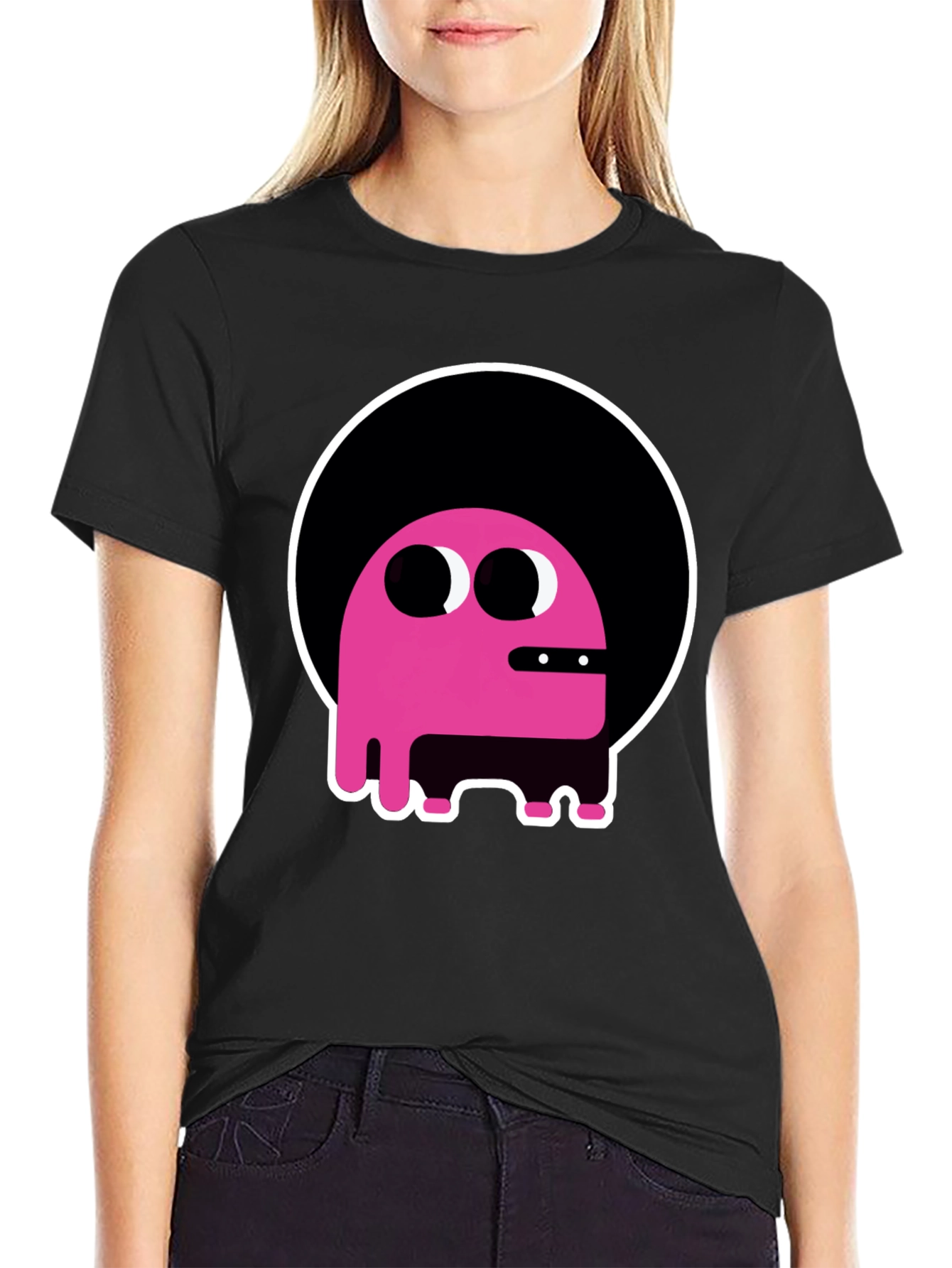 Black Funky Pink Monster Graphic T-Shirt view 2