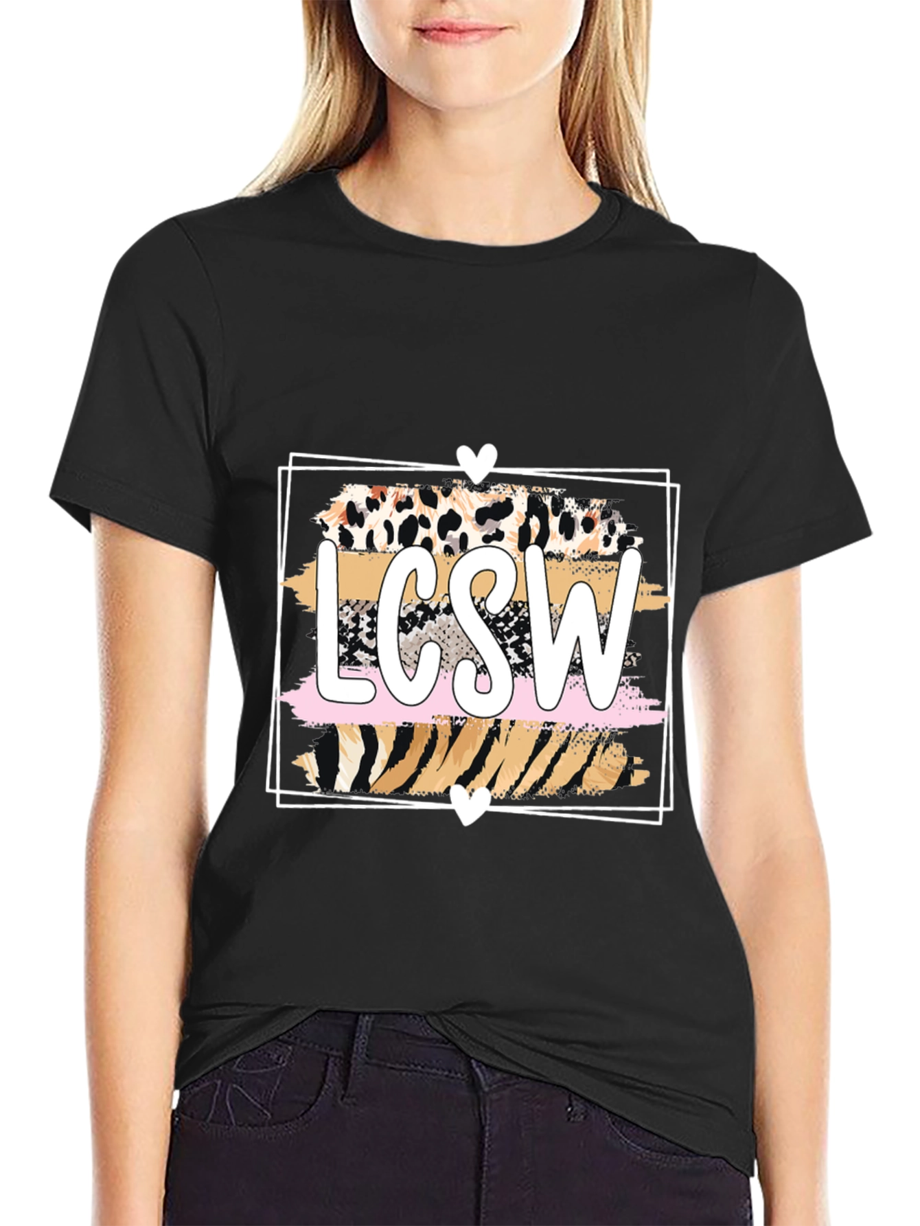 Black LCSW Leopard Print Graphic T-Shirt view 2