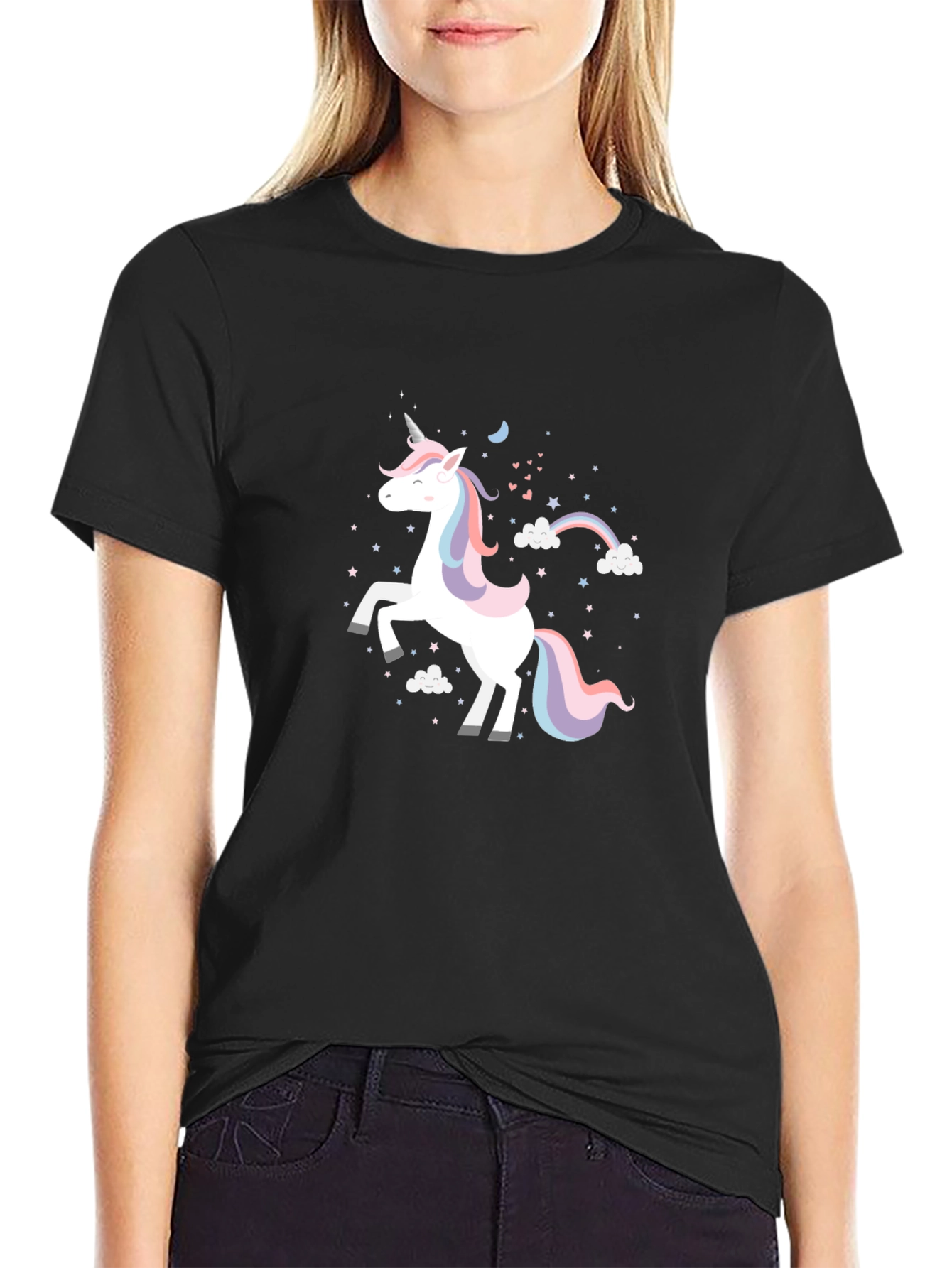 Black Unicorn Graphic Tee - Black Cotton Casual Shirt view 2