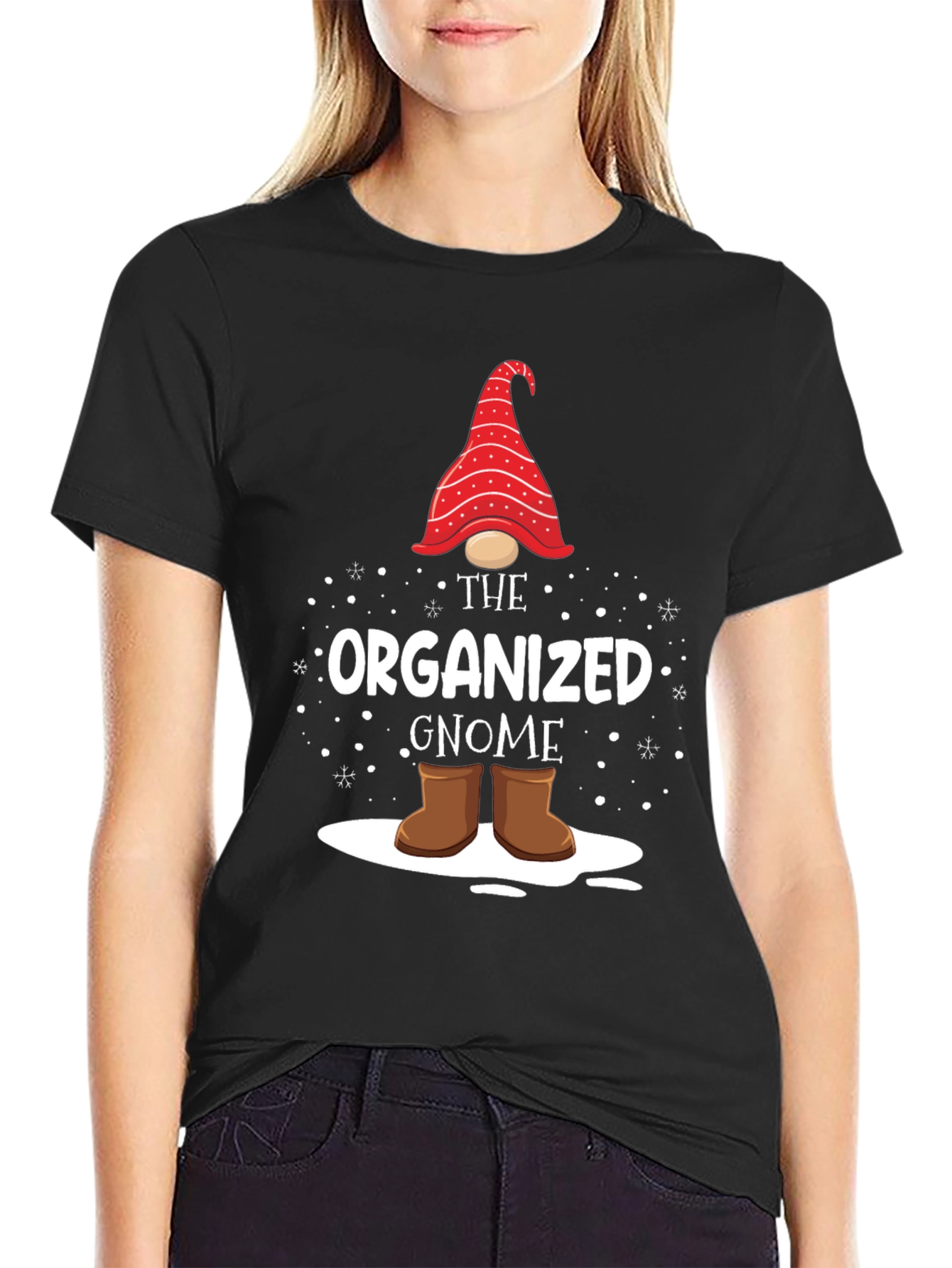 Black Organized Gnome Graphic T-Shirt view 2