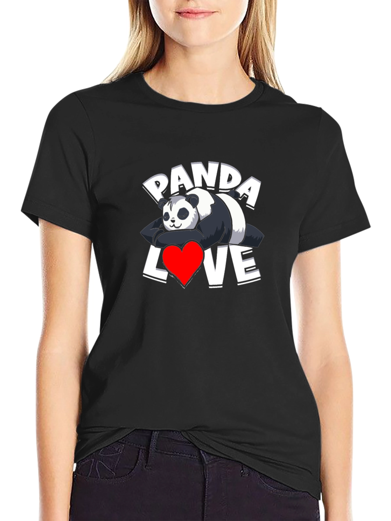 Black Panda Love Graphic T-Shirt - Casual Wear view 2
