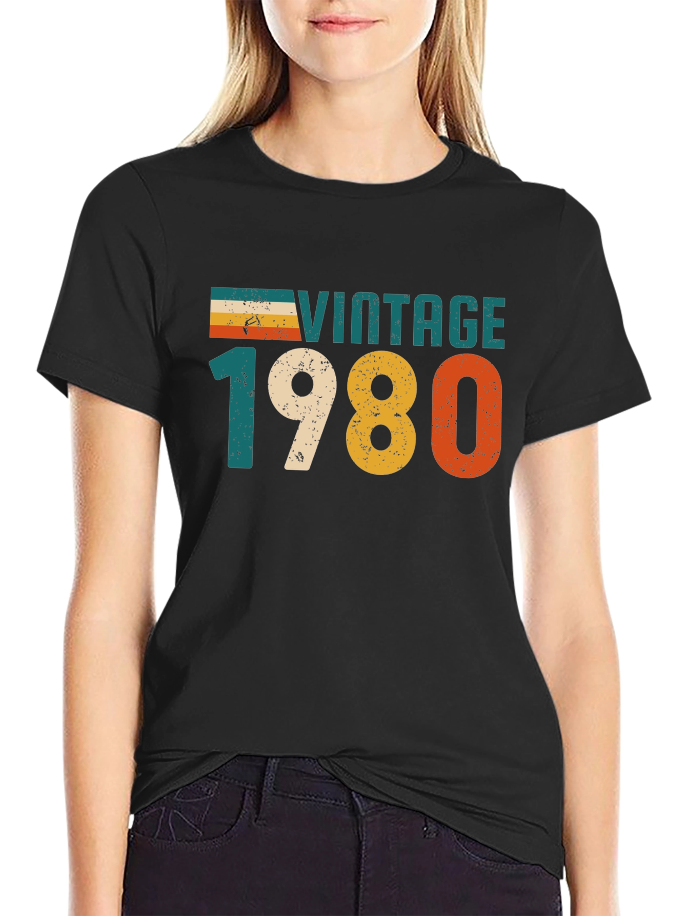 Black Vintage 1980 T-Shirt Retro Style view 2