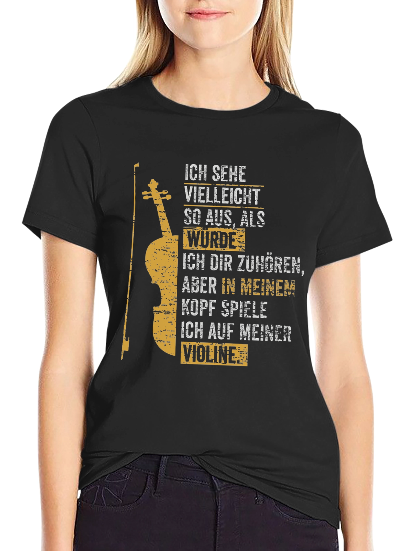 Black Violin Player T-Shirt - German Text view 2
