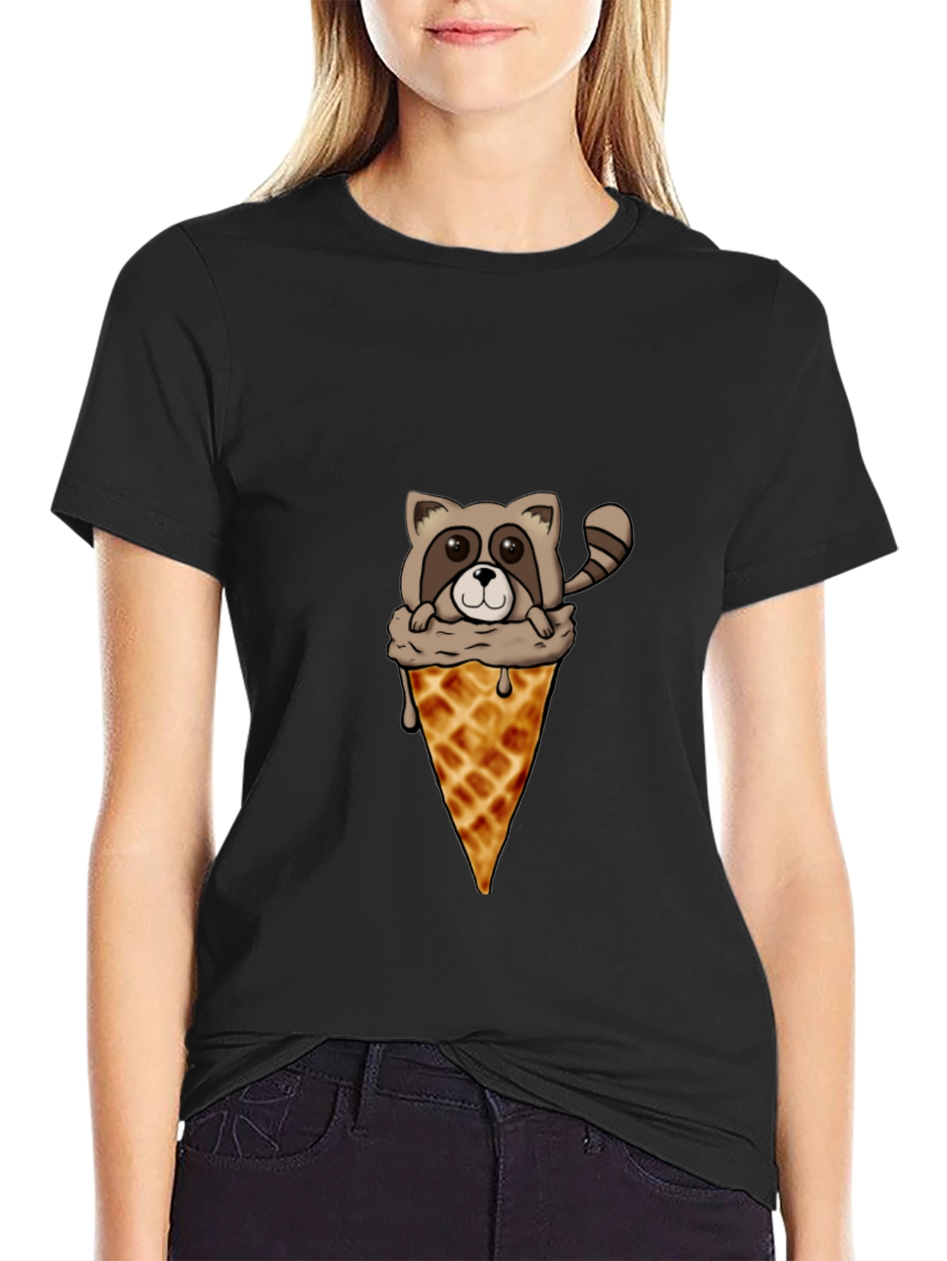 Black Raccoon Ice Cream Cone Graphic Tee view 2