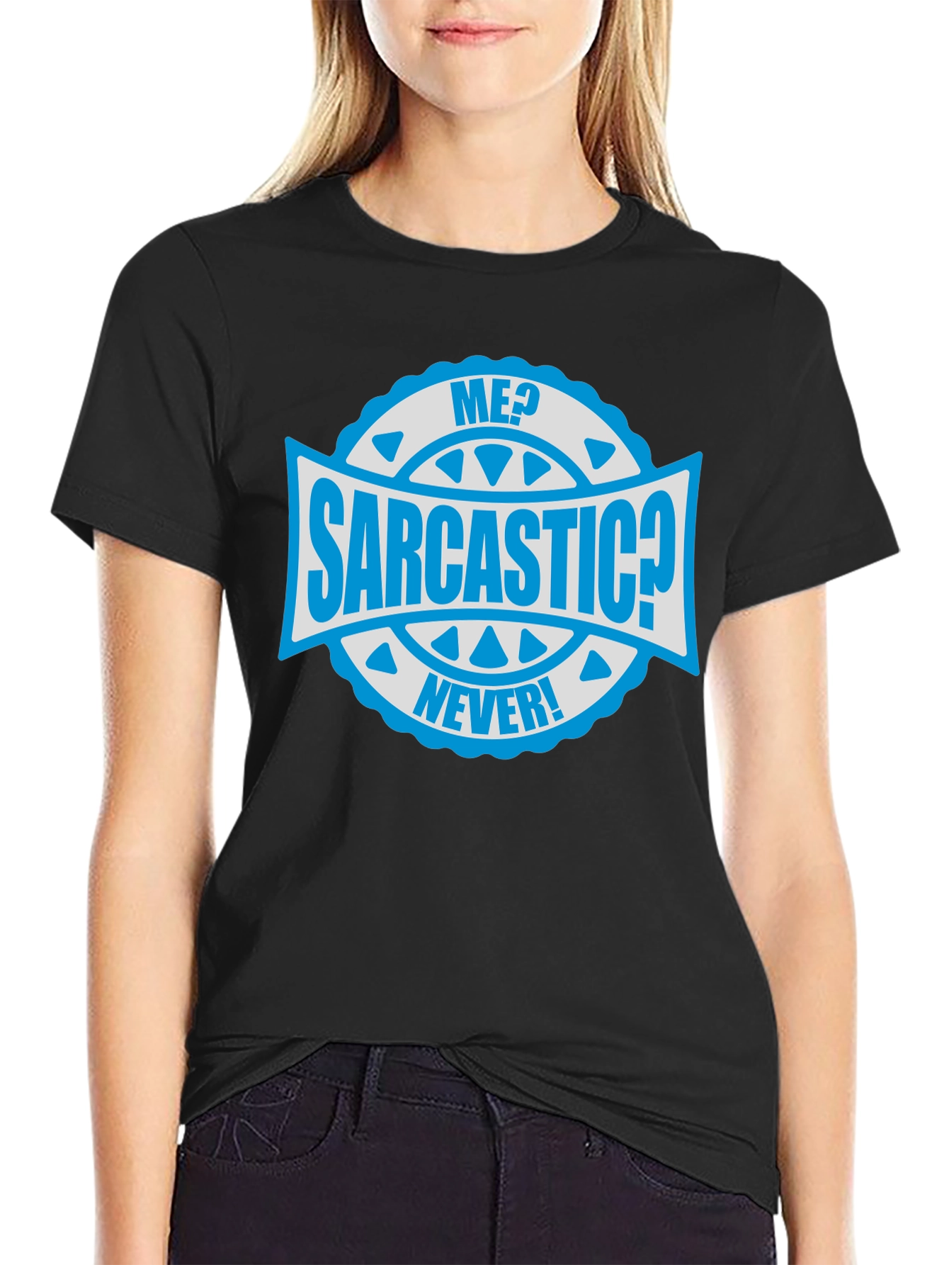 Black Sarcastic Never! Graphic Tee - Mens Black Cotton T-Shirt view 2